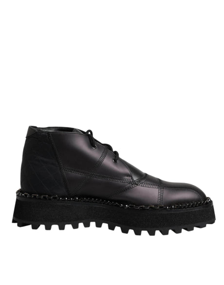 Dolce & Gabbana Black Leather Lace Up Ankle Boots Shoes - Hilstor