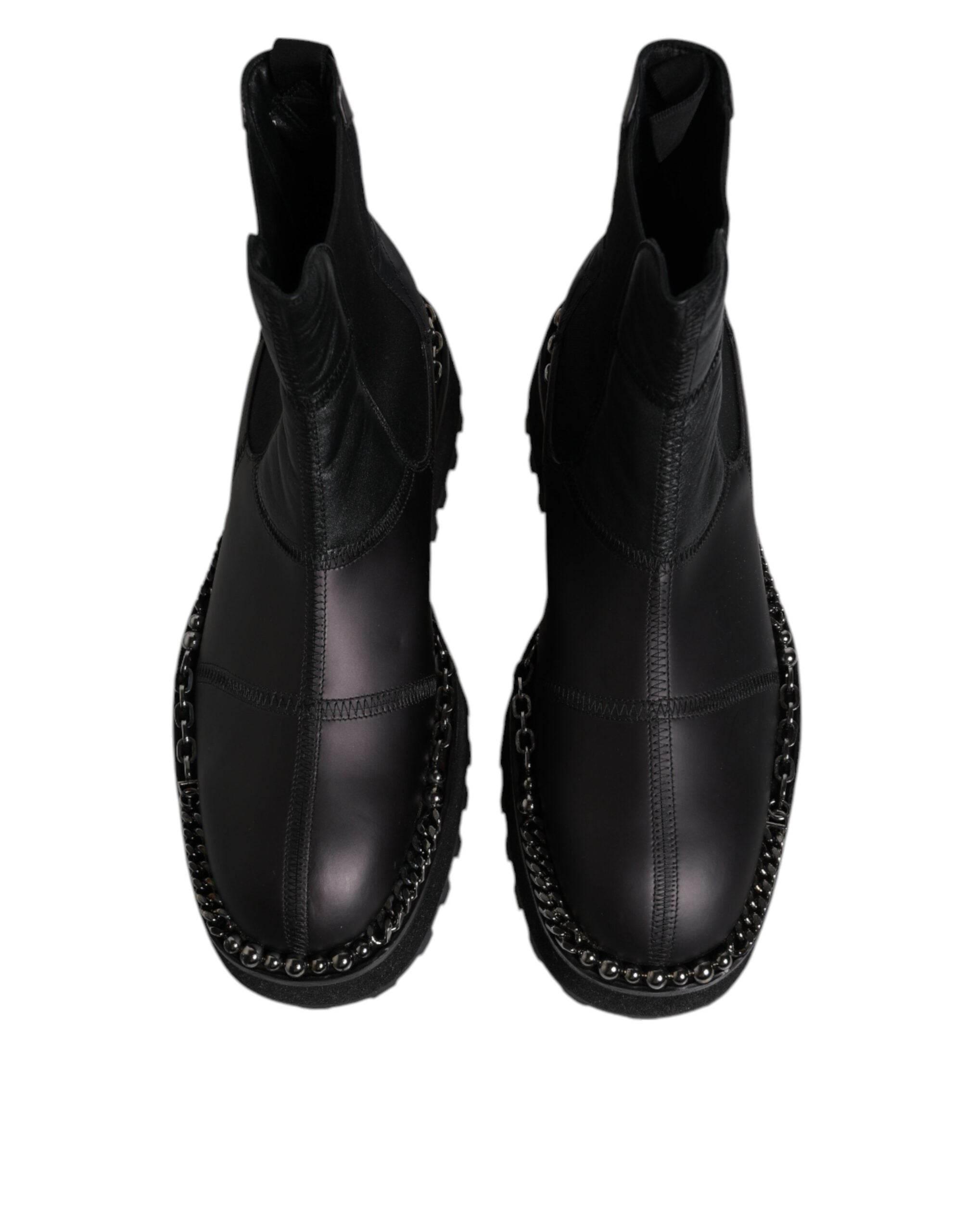 Dolce & Gabbana Black Chelsea Boots Leather Slip On Shoes - Hilstor