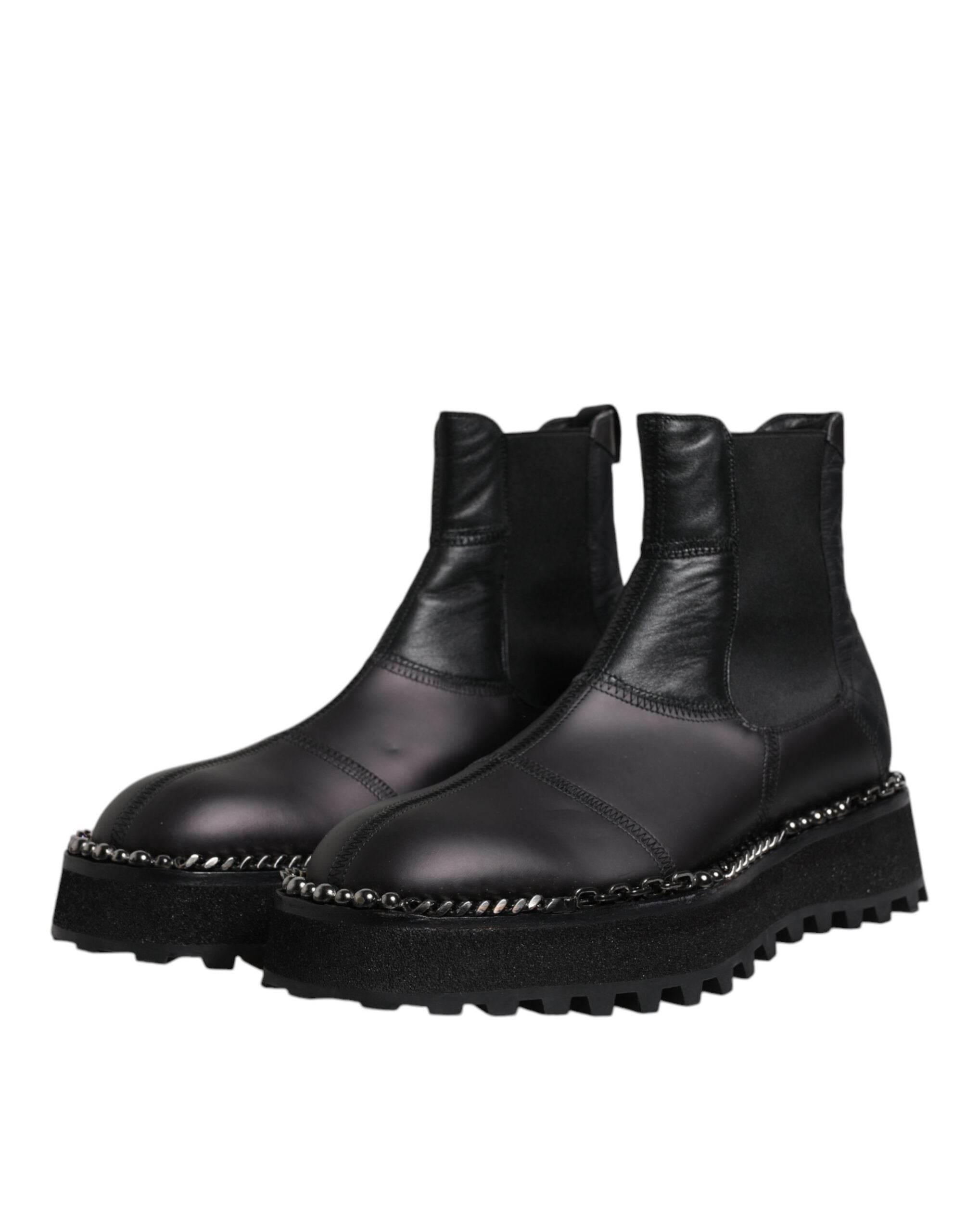 Dolce & Gabbana Black Chelsea Boots Leather Slip On Shoes - Hilstor