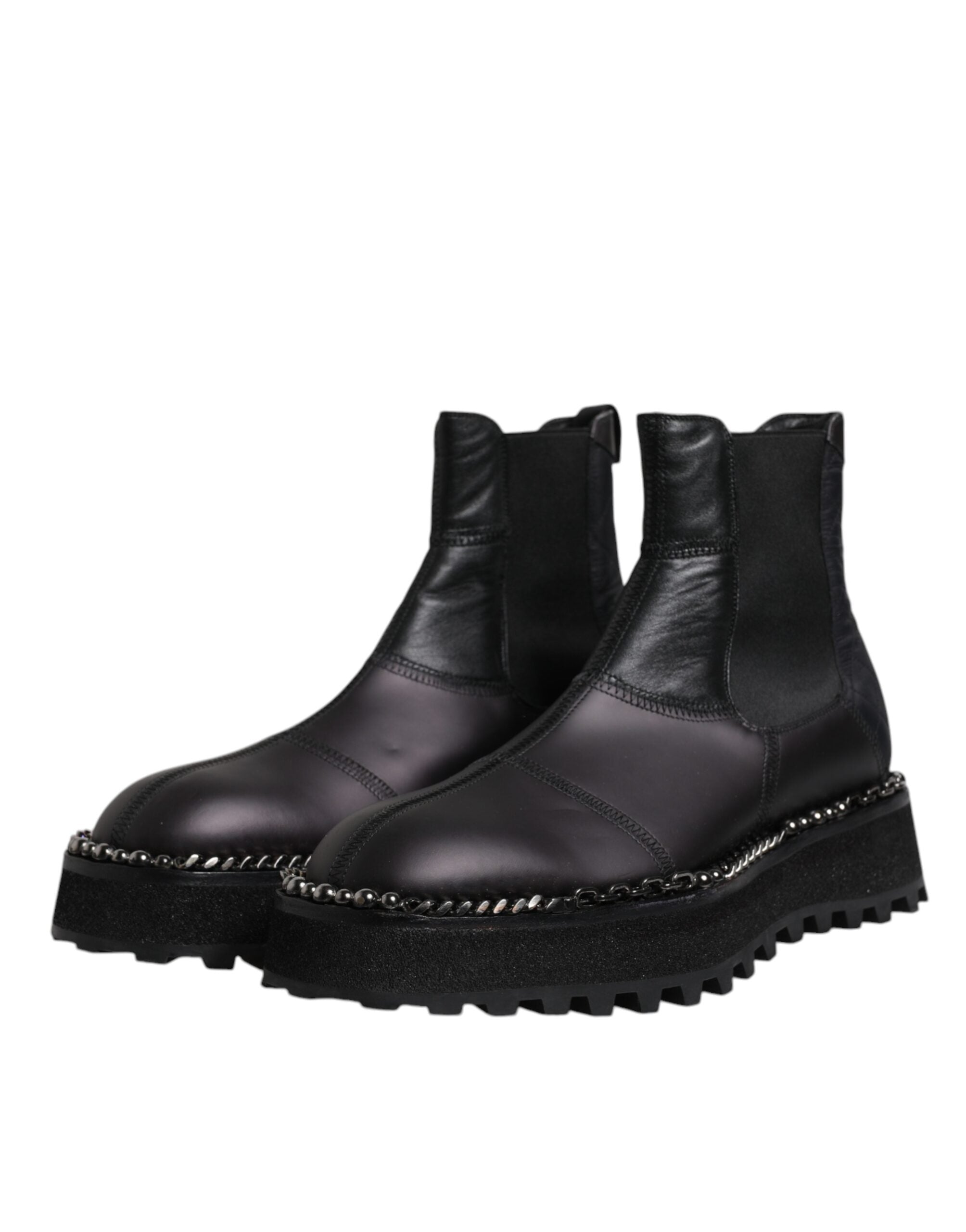 Dolce &amp; Gabbana Sort Chelsea Støvler Læder Slip On Sko