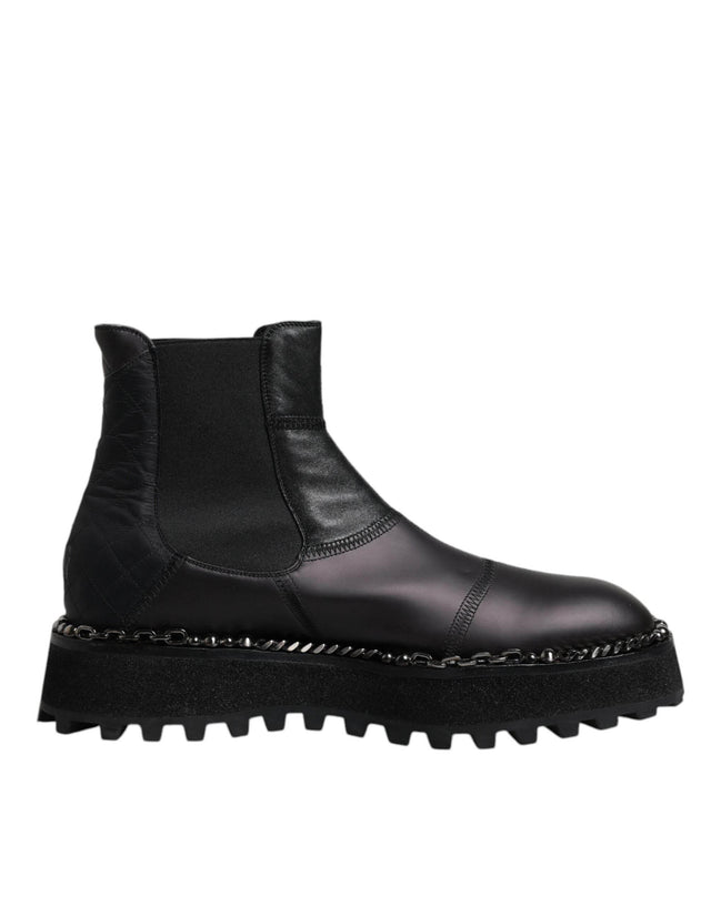 Dolce & Gabbana Black Chelsea Boots Leather Slip On Shoes - Hilstor