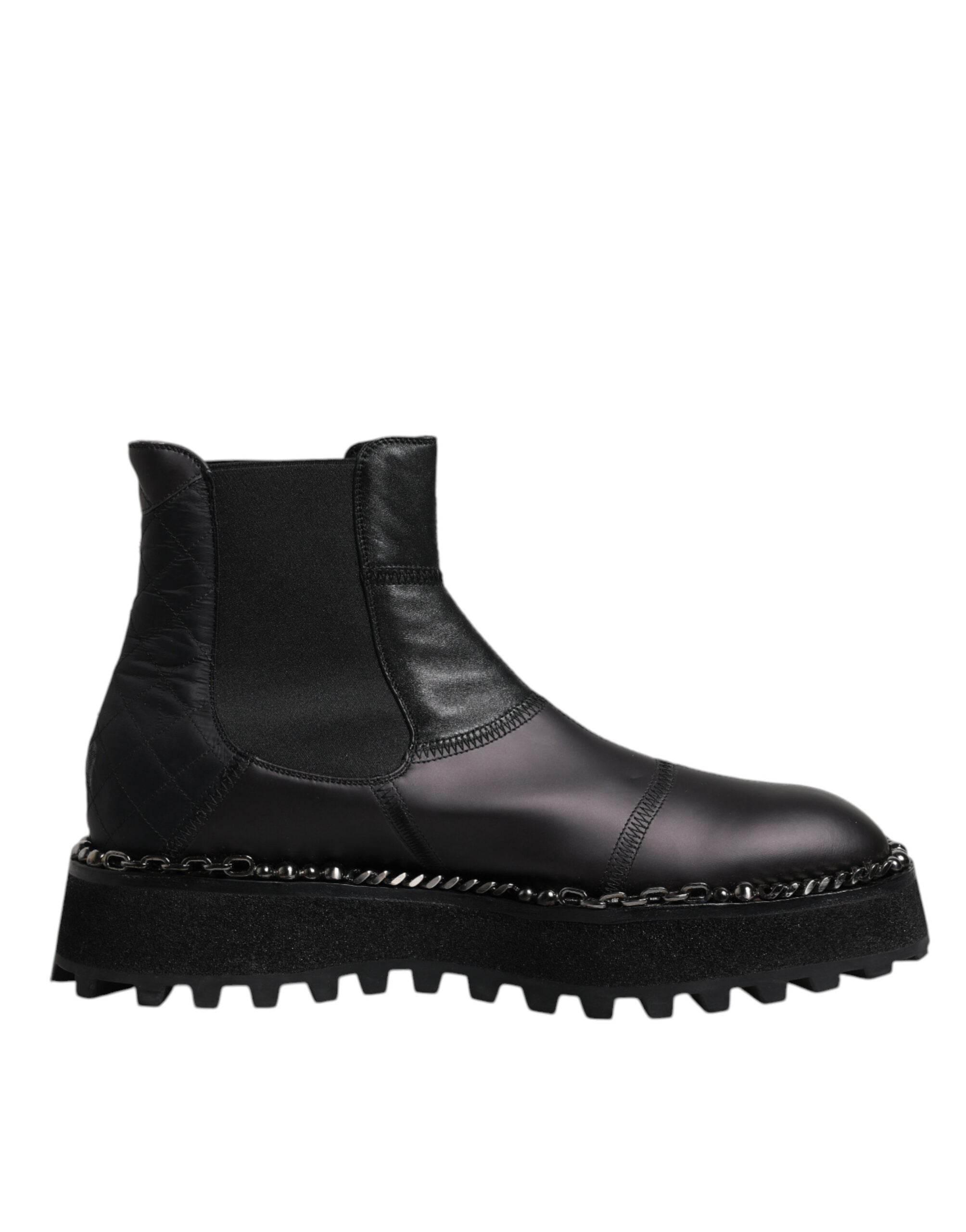 Dolce & Gabbana Black Chelsea Boots Leather Slip On Shoes - Hilstor