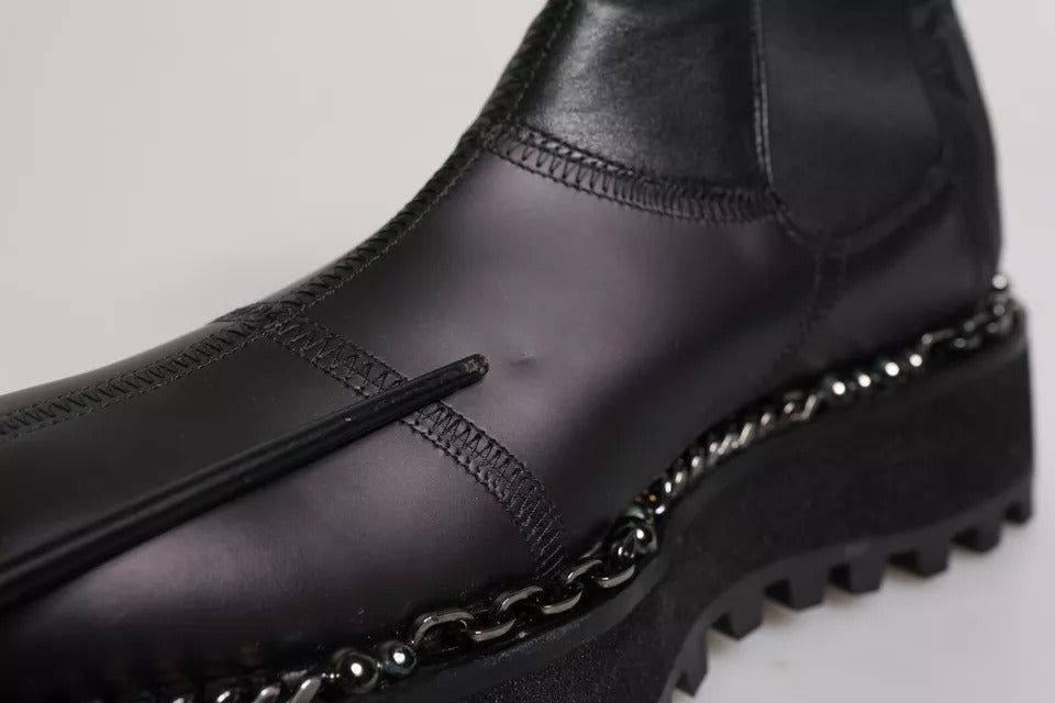 Dolce &amp; Gabbana Sort Chelsea Støvler Læder Slip On Sko
