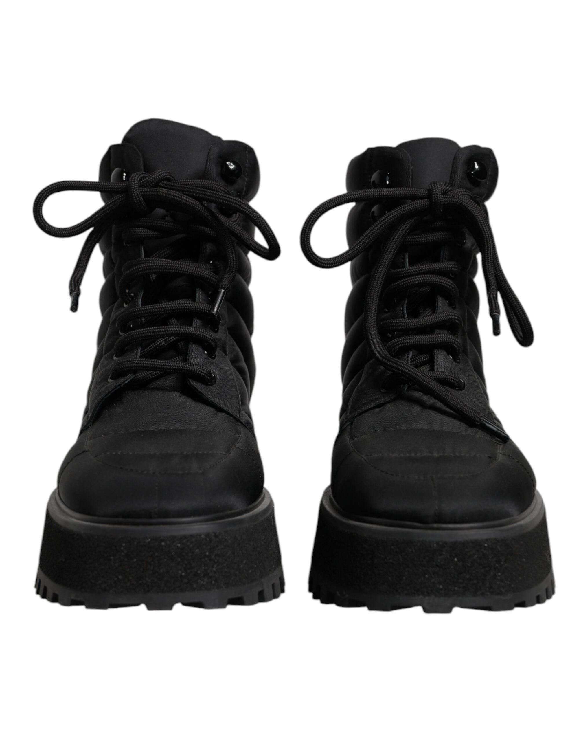 Dolce & Gabbana Black Padded Mid Calf Lace Up Boots Shoes - Hilstor