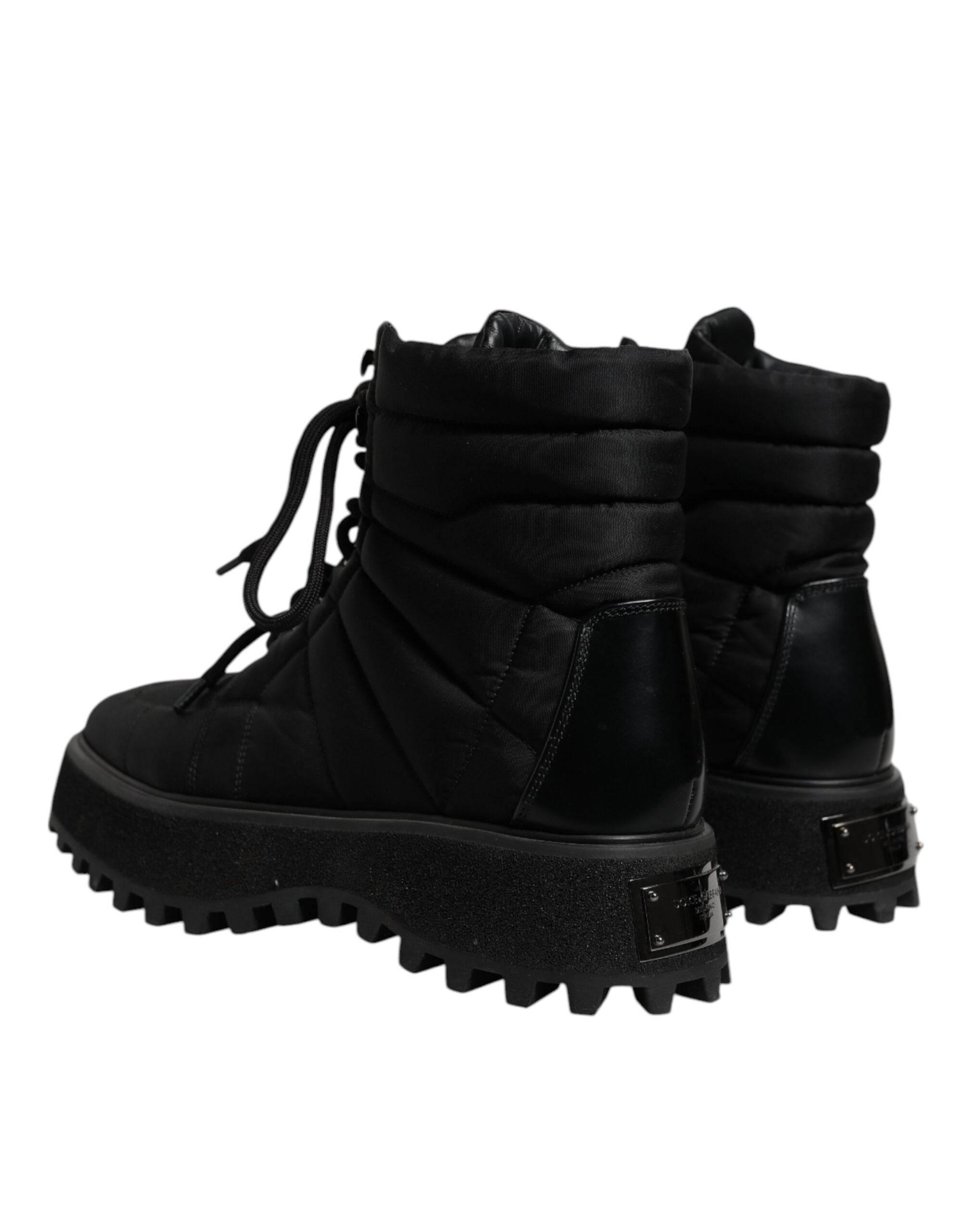 Dolce & Gabbana Black Padded Mid Calf Lace Up Boots Shoes - Hilstor