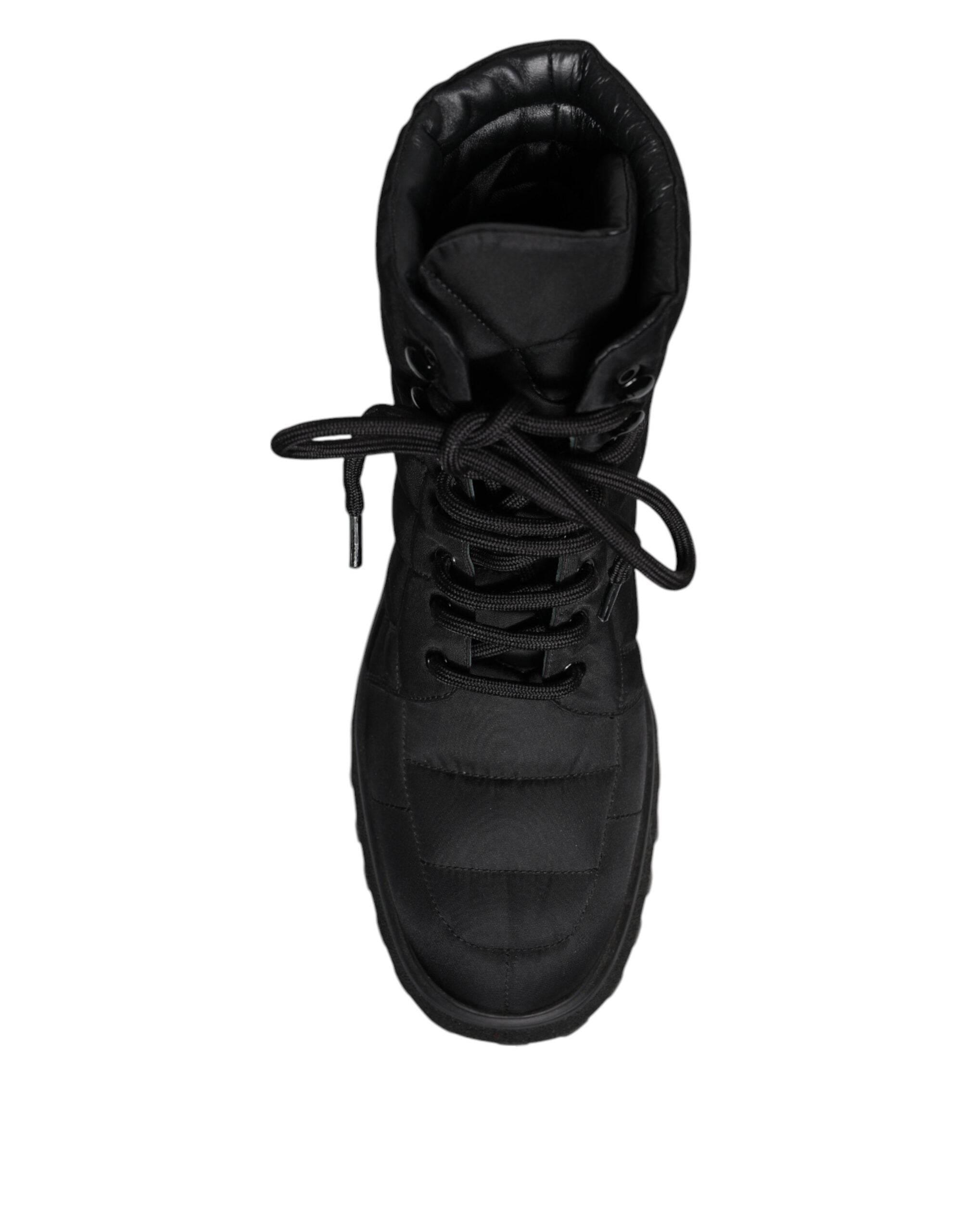 Dolce & Gabbana Black Padded Mid Calf Lace Up Boots Shoes - Hilstor