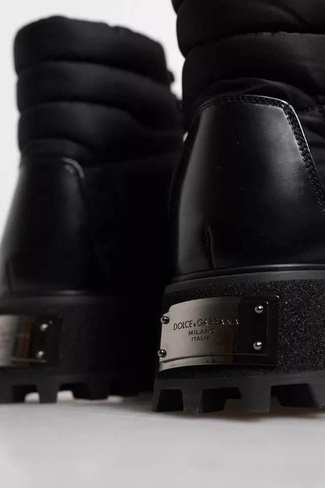 Dolce & Gabbana Black Padded Mid Calf Lace Up Boots Shoes - Hilstor