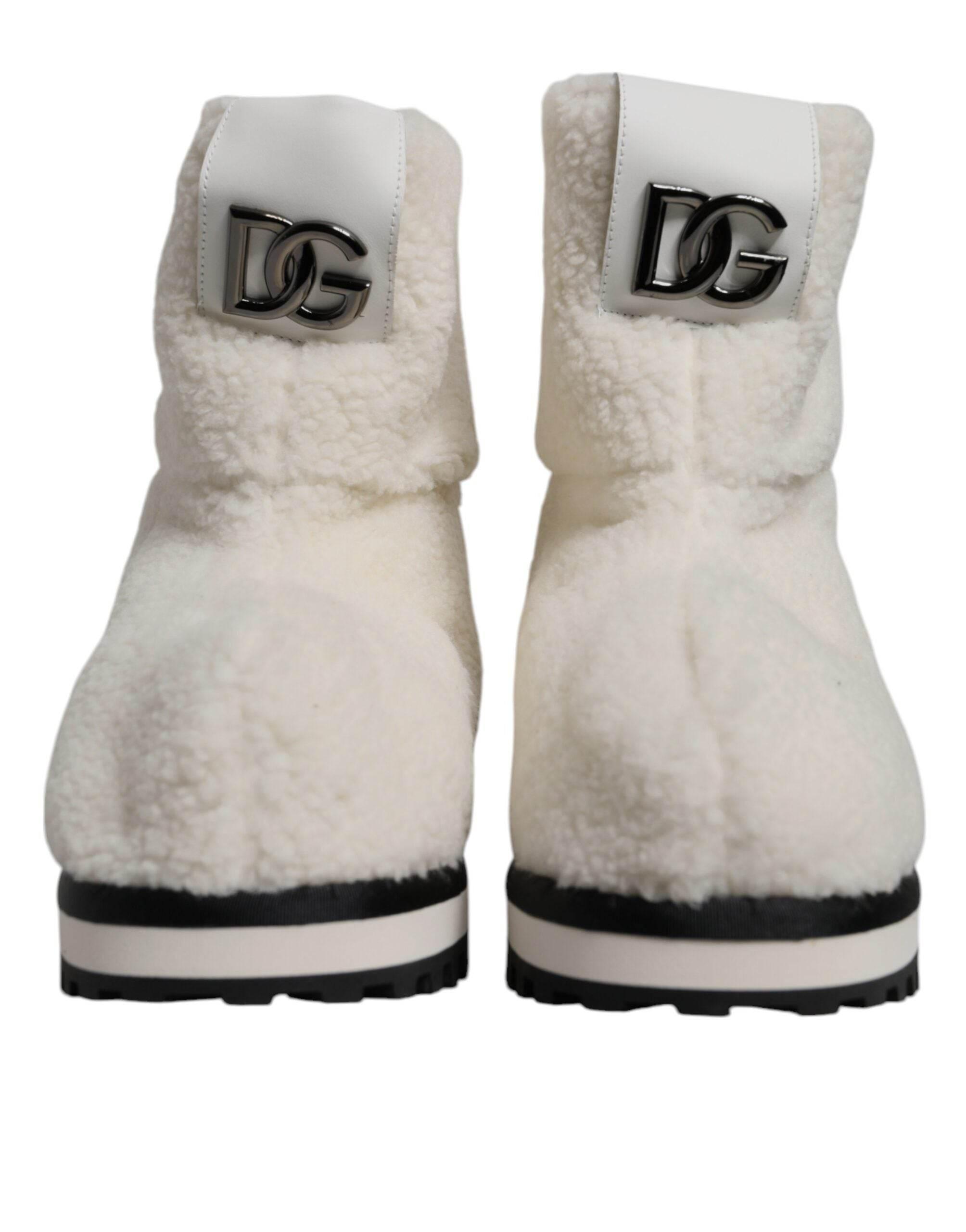 Dolce & Gabbana White Plush Logo Padded Mid Calf Boots Shoes - Hilstor
