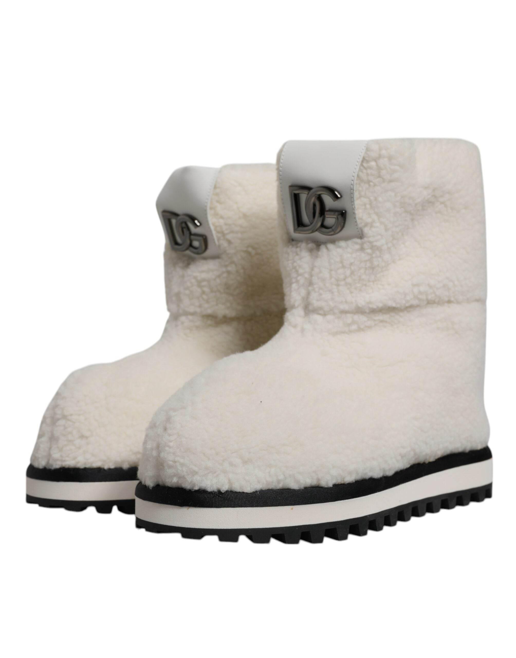 Dolce & Gabbana White Plush Logo Padded Mid Calf Boots Shoes - Hilstor