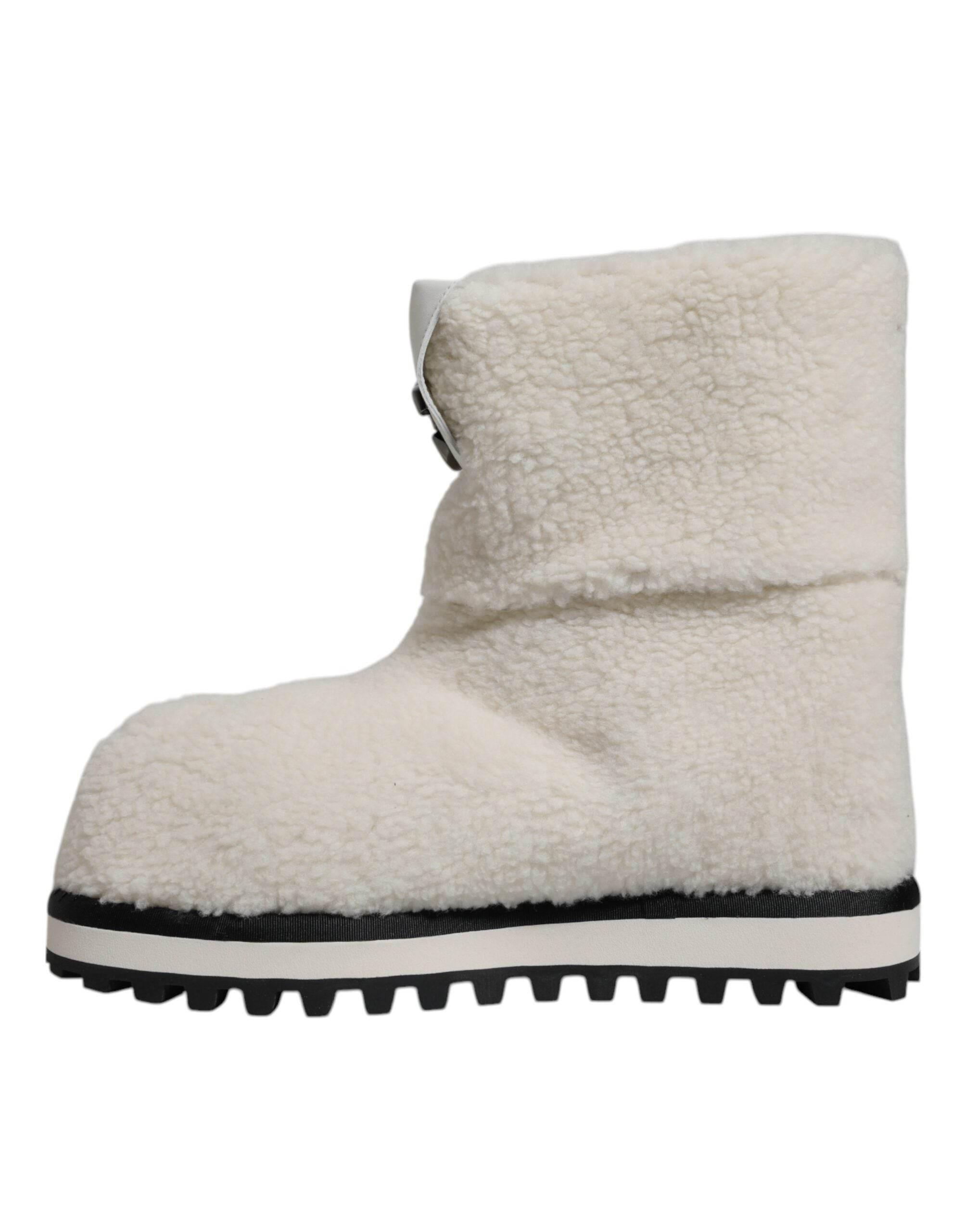 Dolce & Gabbana White Plush Logo Padded Mid Calf Boots Shoes - Hilstor