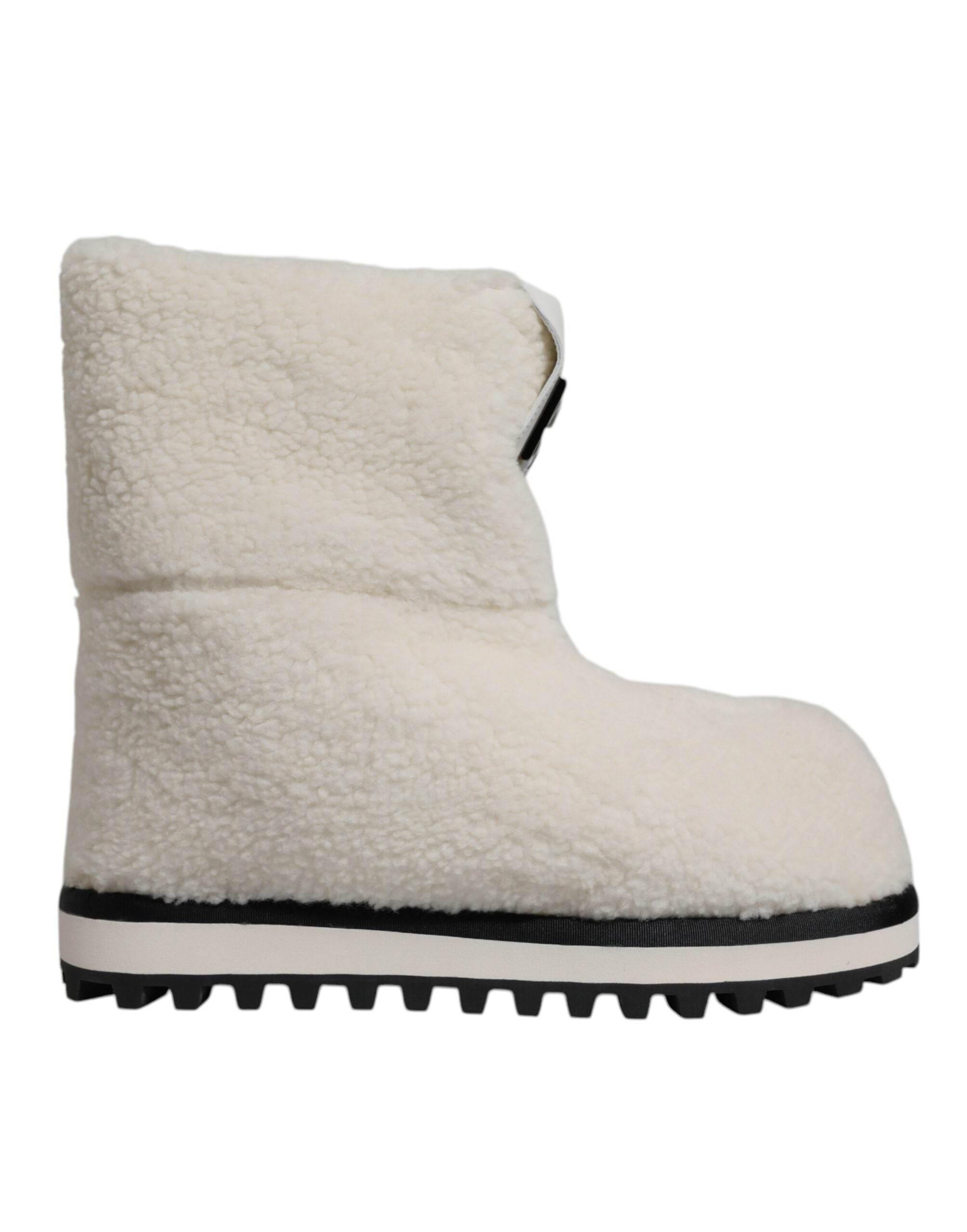 Dolce & Gabbana White Plush Logo Padded Mid Calf Boots Shoes - Hilstor