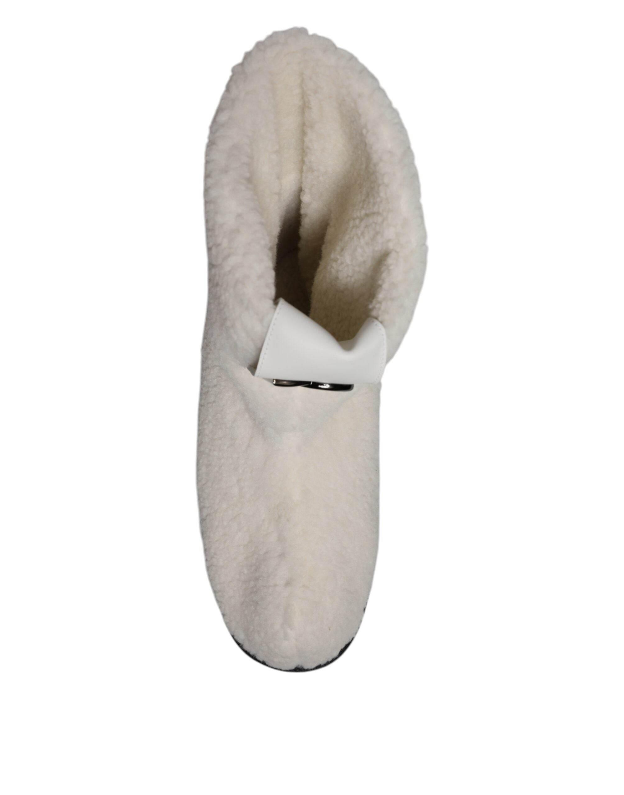 Dolce & Gabbana White Plush Logo Padded Mid Calf Boots Shoes - Hilstor