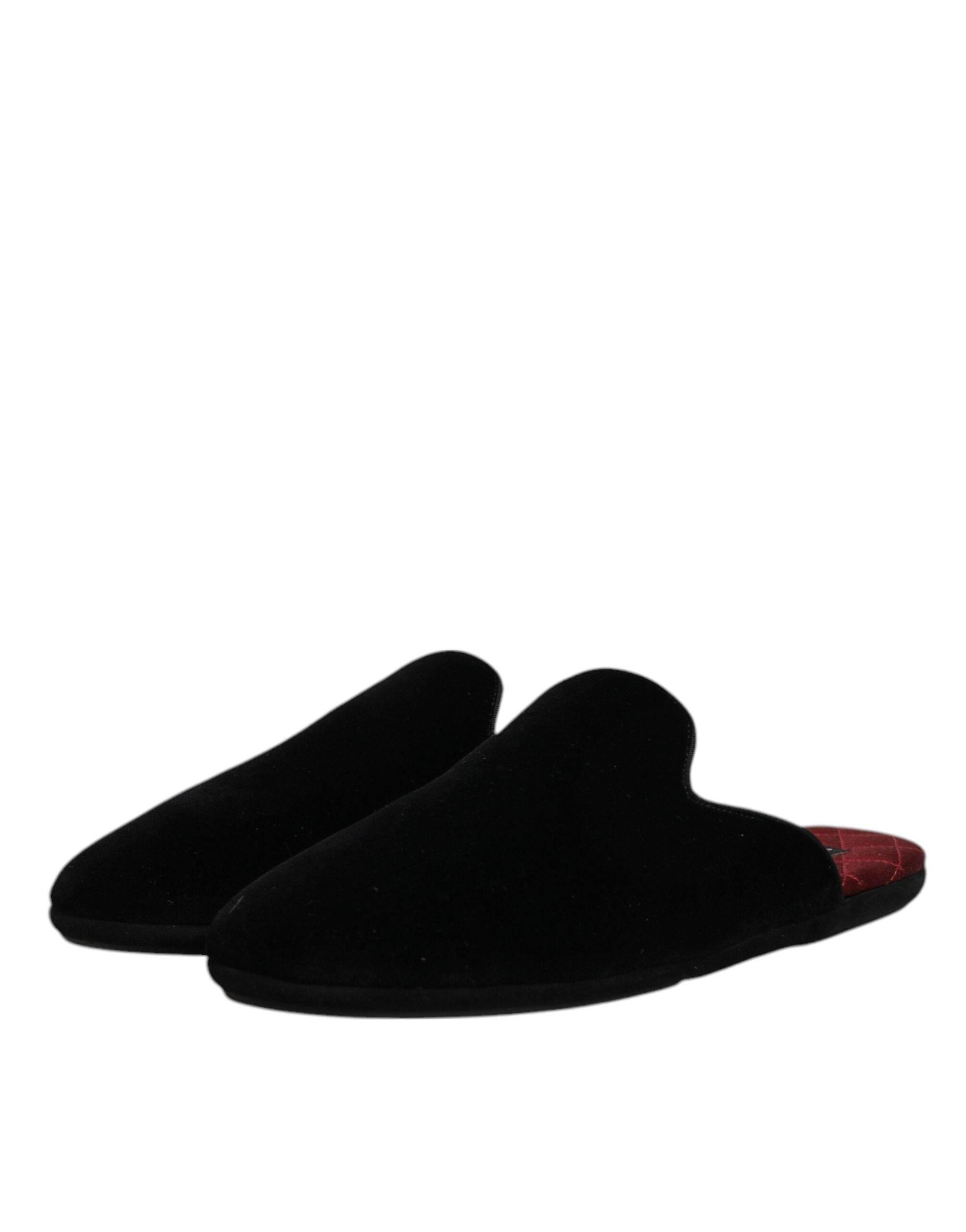 Dolce & Gabbana Black Viscose Velvet Slides Flat Slipper Shoes - Hilstor