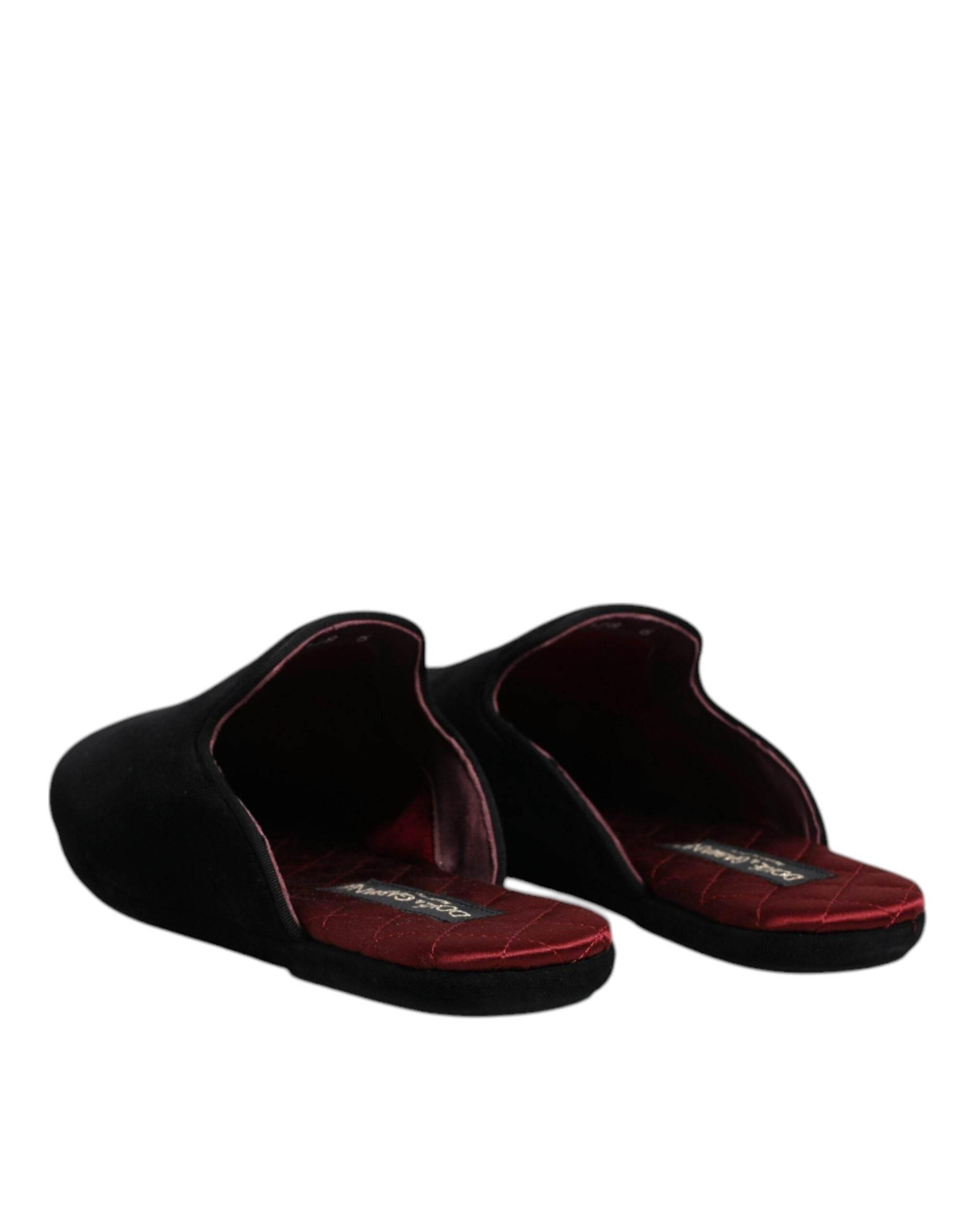 Dolce & Gabbana Black Viscose Velvet Slides Flat Slipper Shoes - Hilstor