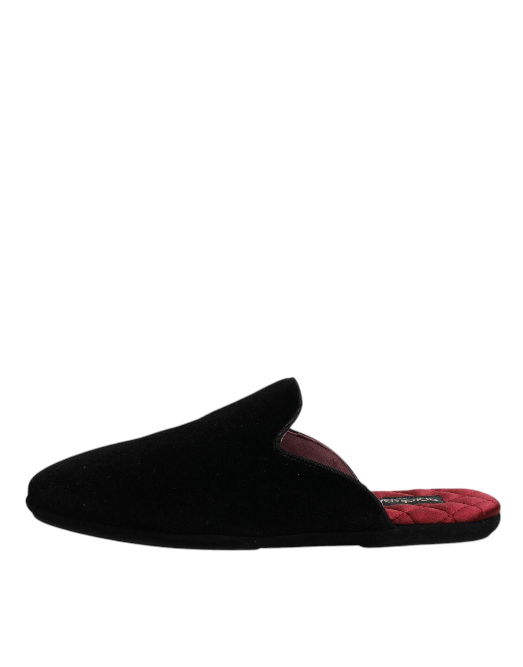 Dolce & Gabbana Black Viscose Velvet Slides Flat Slipper Shoes - Hilstor