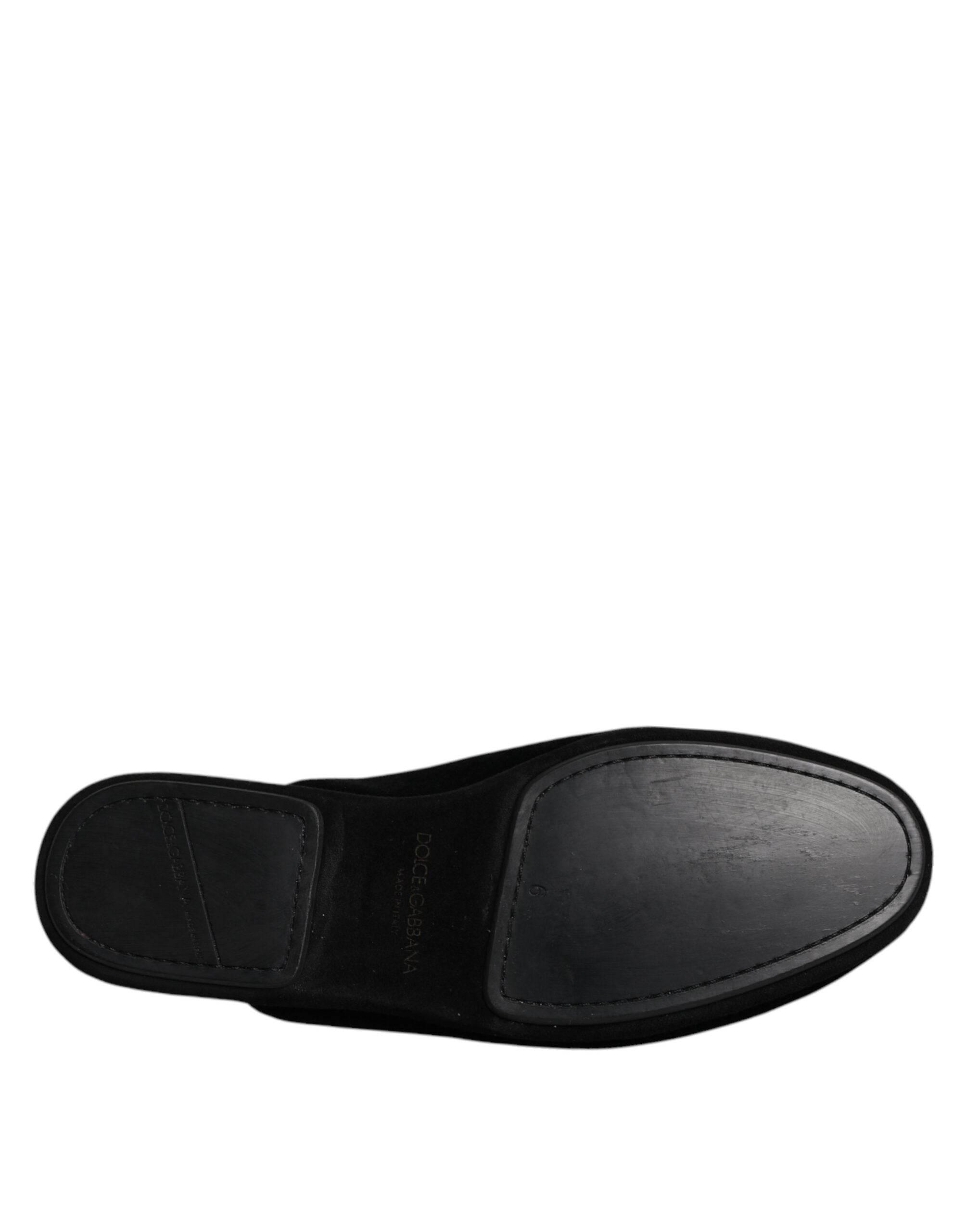Dolce & Gabbana Black Viscose Velvet Slides Flat Slipper Shoes - Hilstor