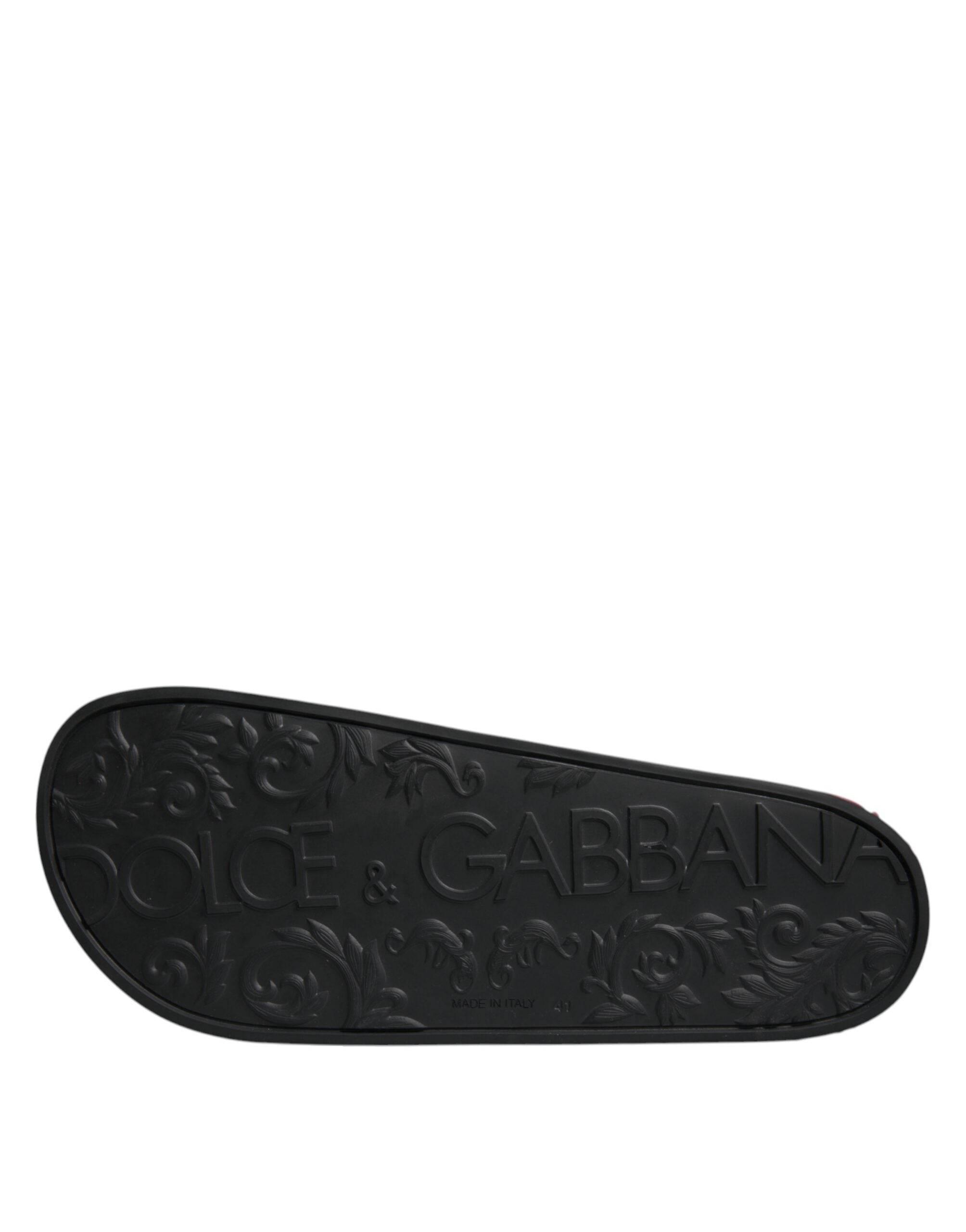 Dolce & Gabbana Black Leather Slides Sandals Beachwear Shoes - Hilstor
