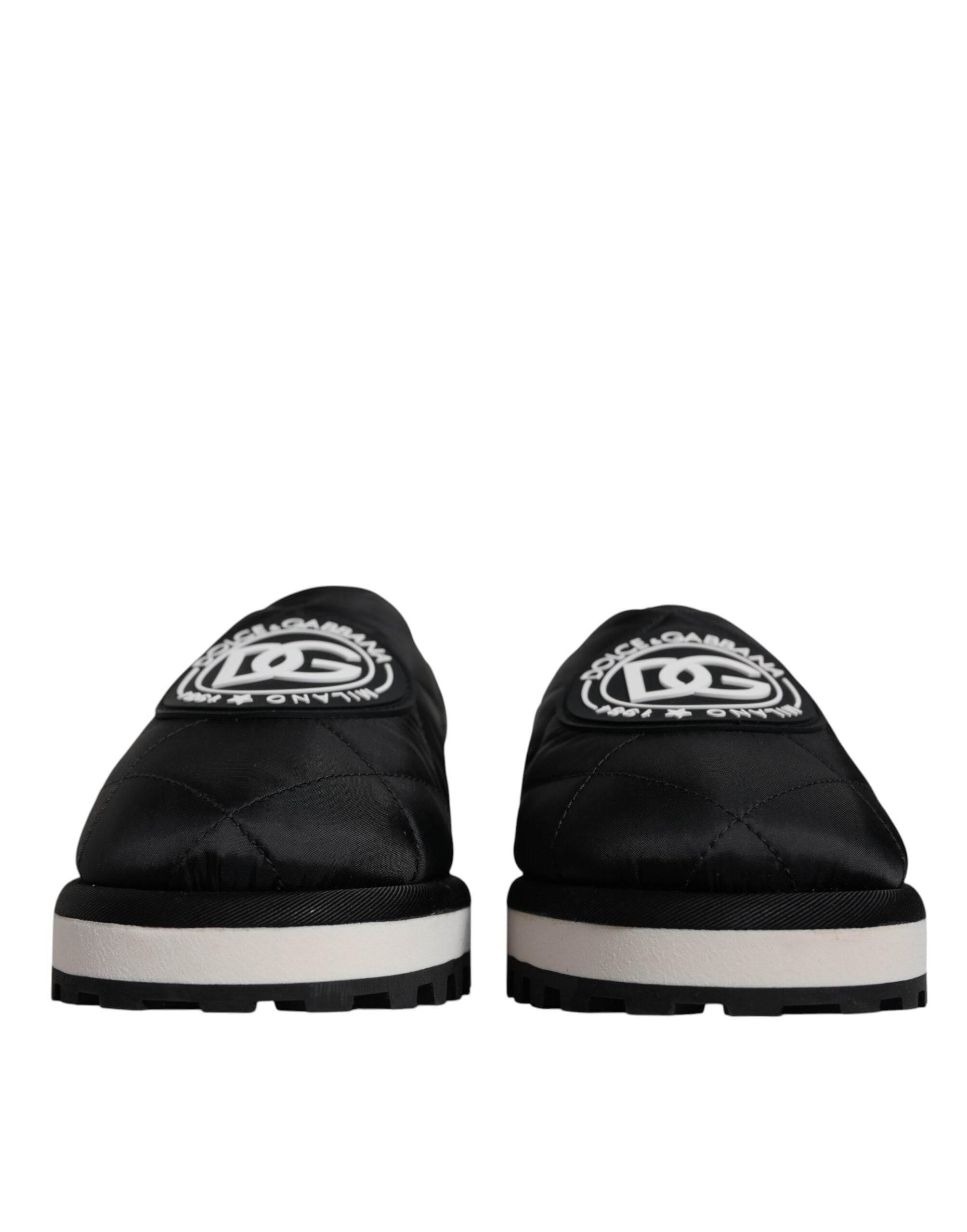Dolce & Gabbana Black Nylon Quilted Logo Patch Sandals Slides Shoes - Hilstor
