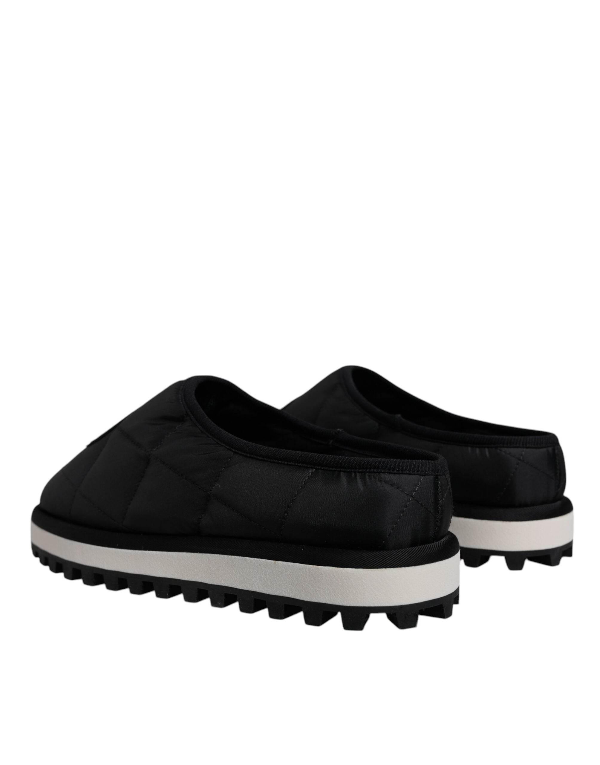 Dolce & Gabbana Black Nylon Quilted Logo Patch Sandals Slides Shoes - Hilstor