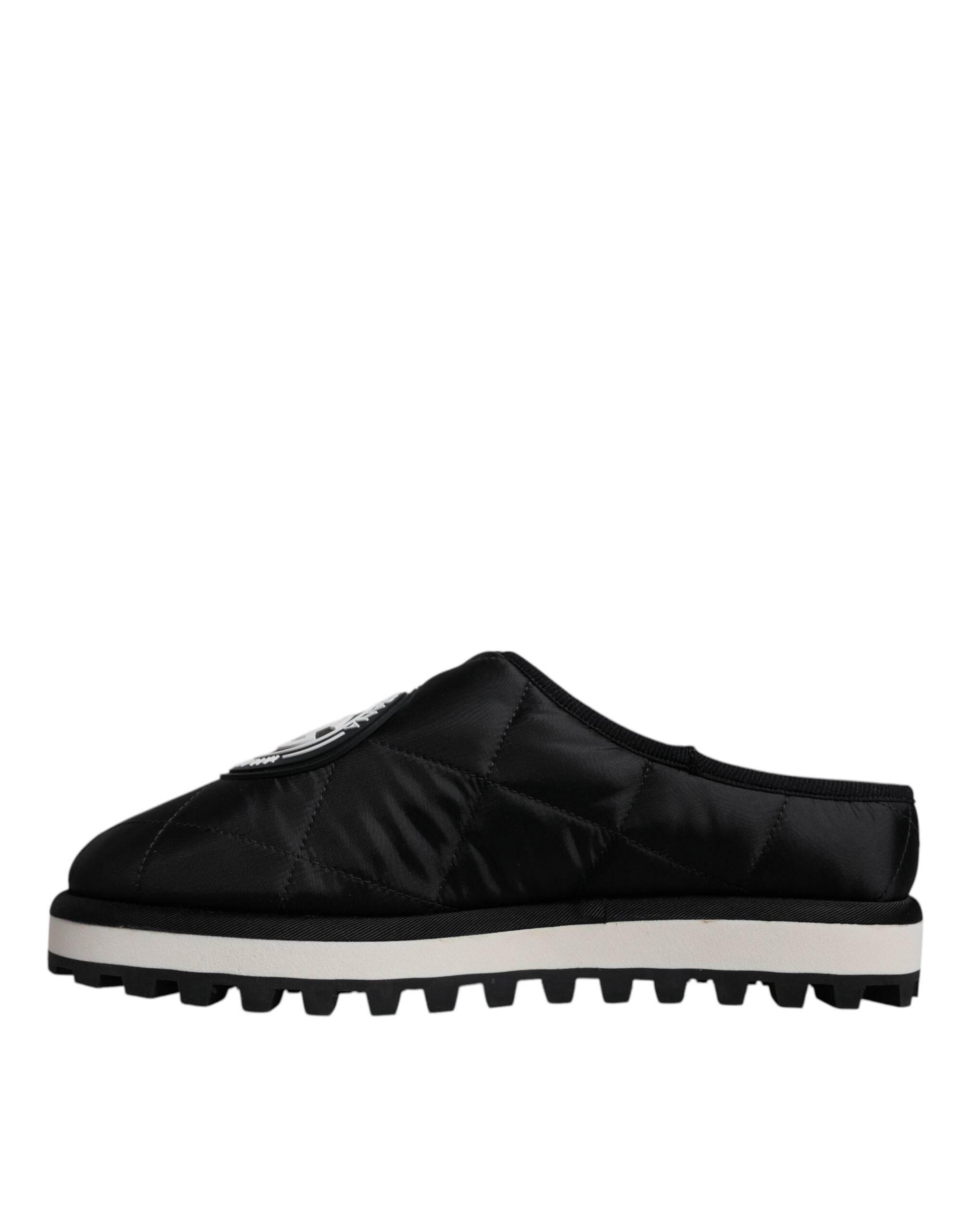 Dolce & Gabbana Black Nylon Quilted Logo Patch Sandals Slides Shoes - Hilstor