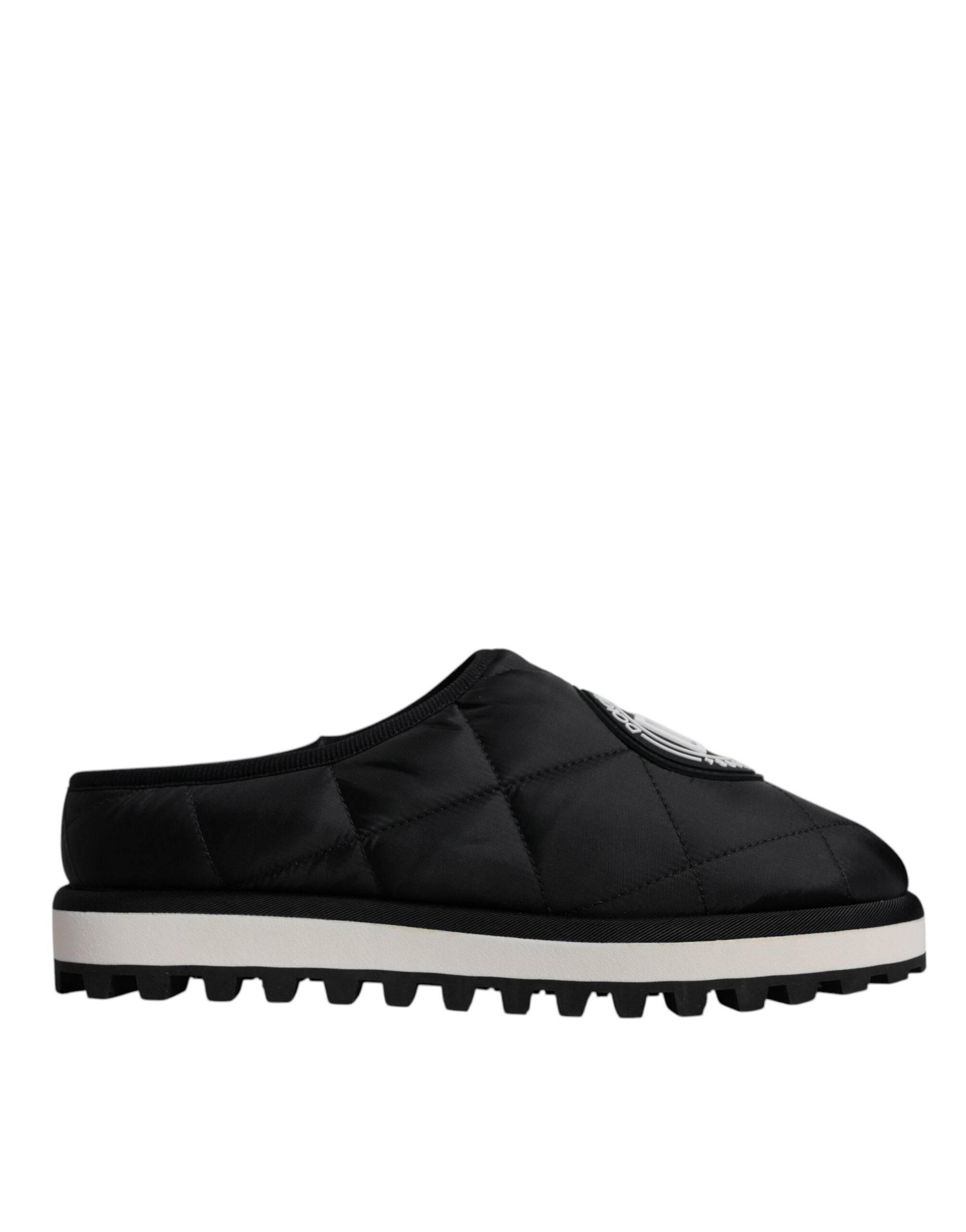 Dolce & Gabbana Black Nylon Quilted Logo Patch Sandals Slides Shoes - Hilstor
