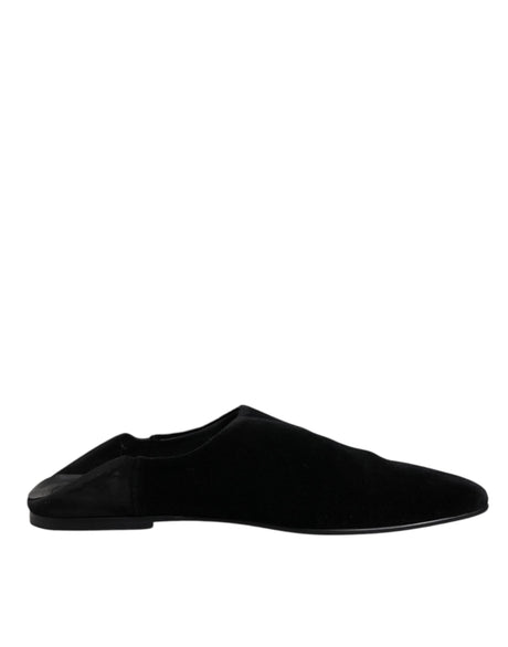 Dolce & Gabbana Black Velvet Slides Flat Slipper Sandals Shoes - Hilstor