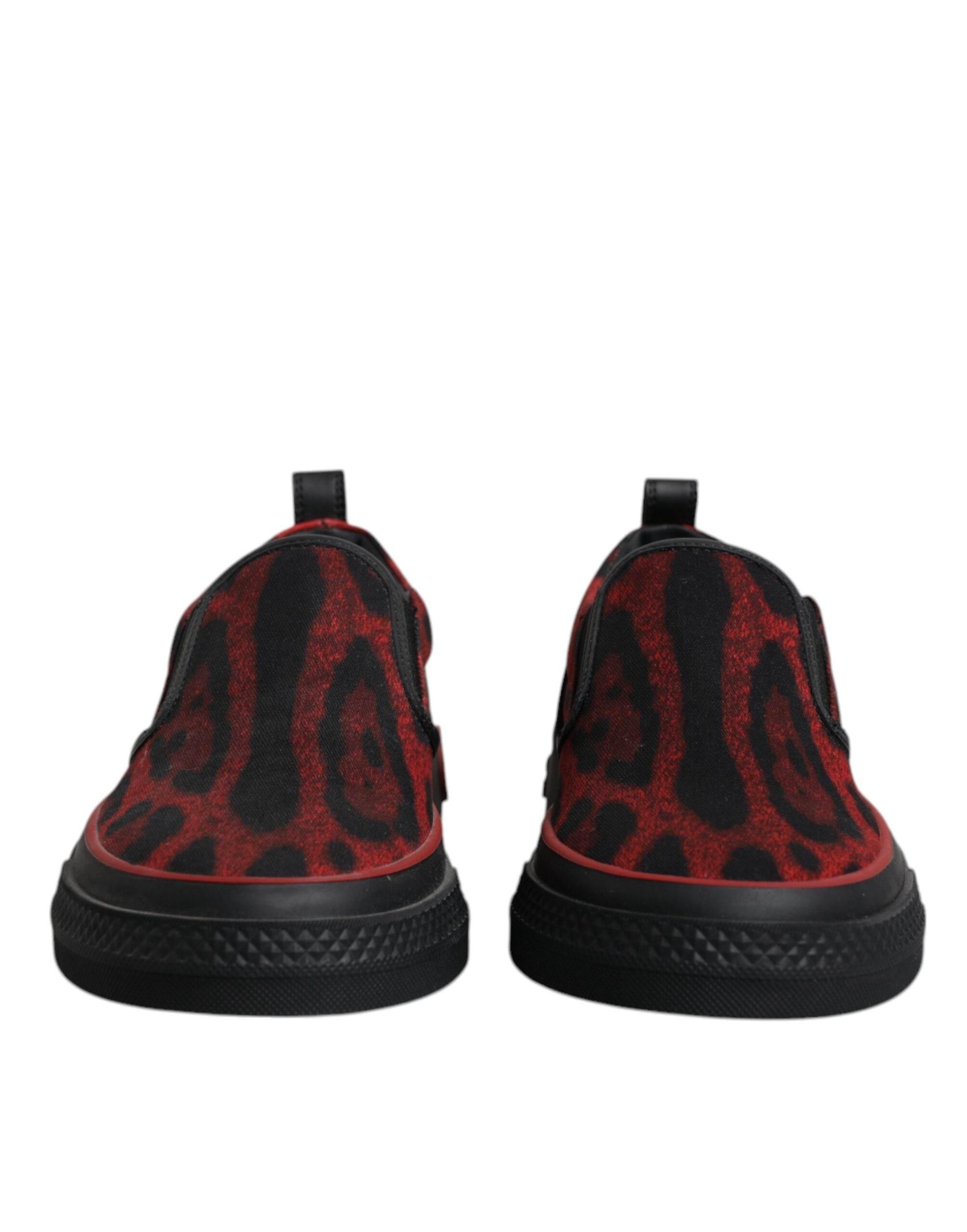Dolce & Gabbana Red Black Leopard Cotton Men Low Top Sneakers Shoes - Hilstor