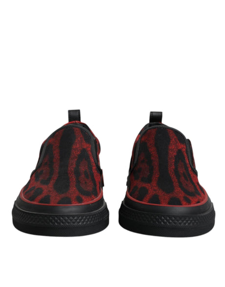 Dolce & Gabbana Red Black Leopard Cotton Men Low Top Sneakers Shoes - Hilstor