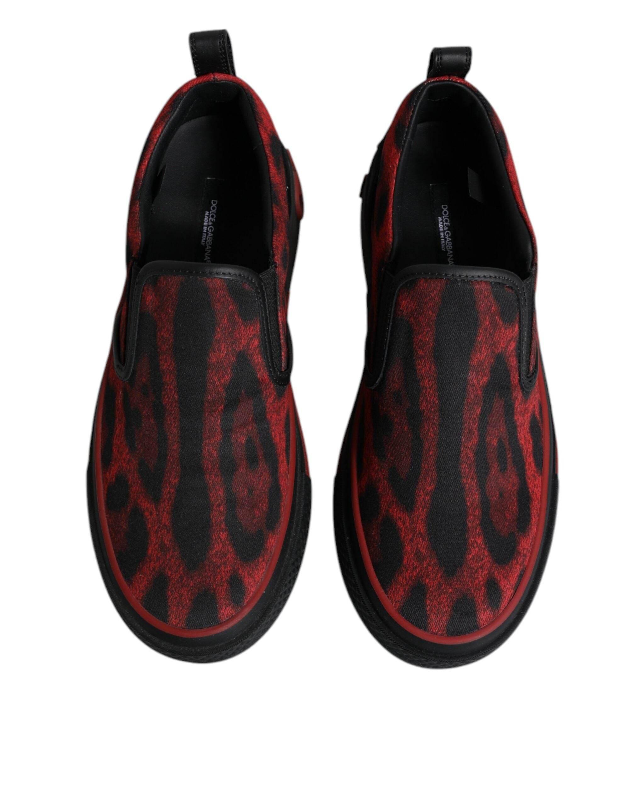Dolce & Gabbana Red Black Leopard Cotton Men Low Top Sneakers Shoes - Hilstor