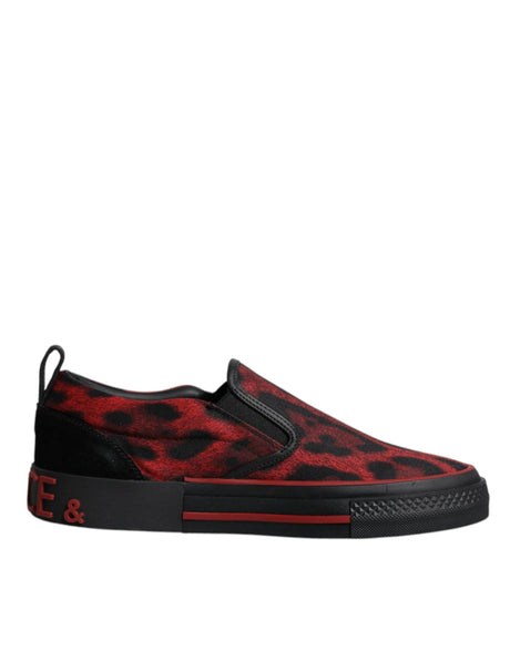 Dolce & Gabbana Red Black Leopard Cotton Men Low Top Sneakers Shoes - Hilstor