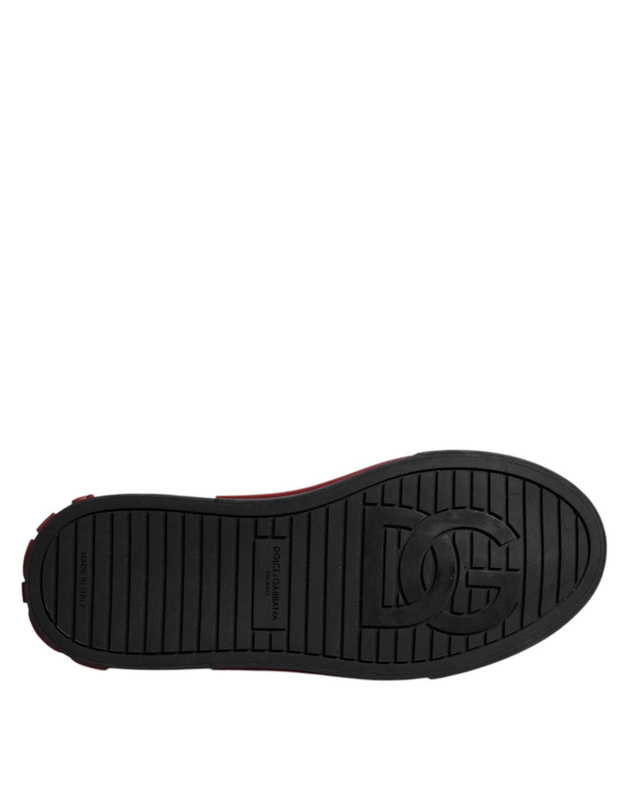 Dolce & Gabbana Red Black Leopard Cotton Men Low Top Sneakers Shoes - Hilstor