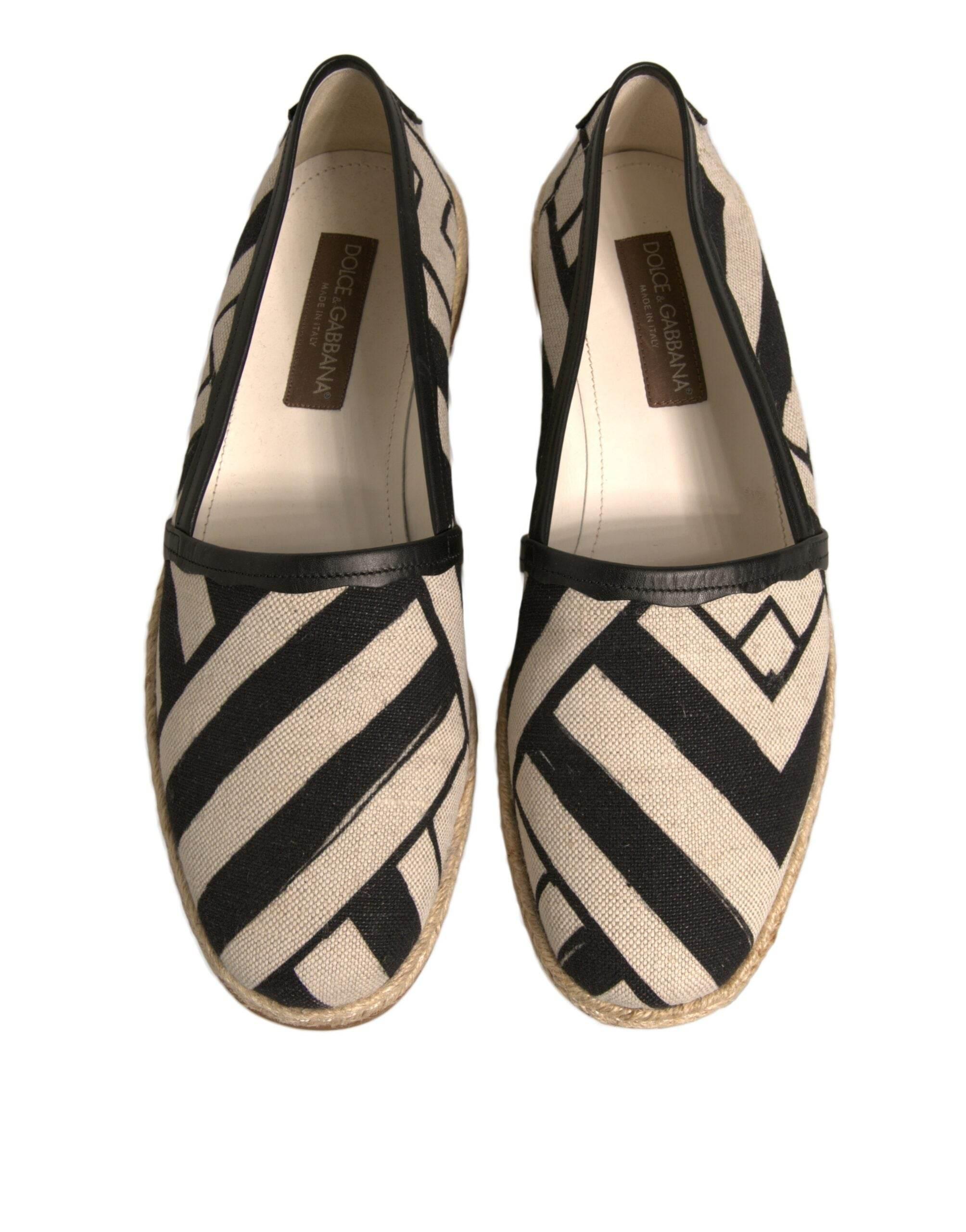 Dolce & Gabbana Black White Stripes Slip On Espadrille Shoes - Hilstor