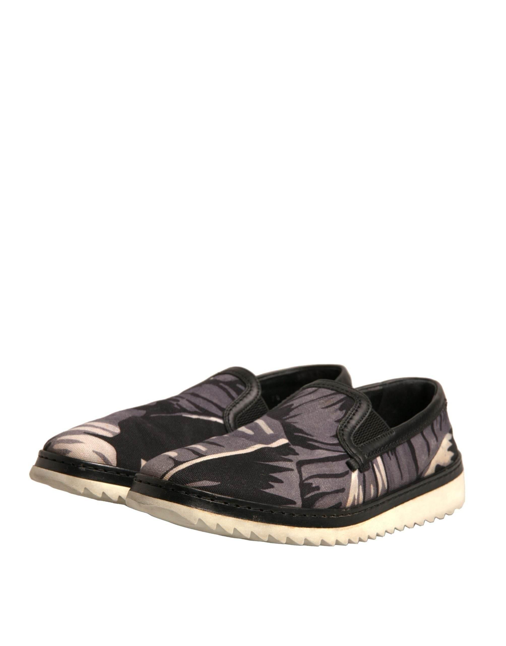 Dolce & Gabbana Black Canvas Tropical Print Slip On Shoes - Hilstor