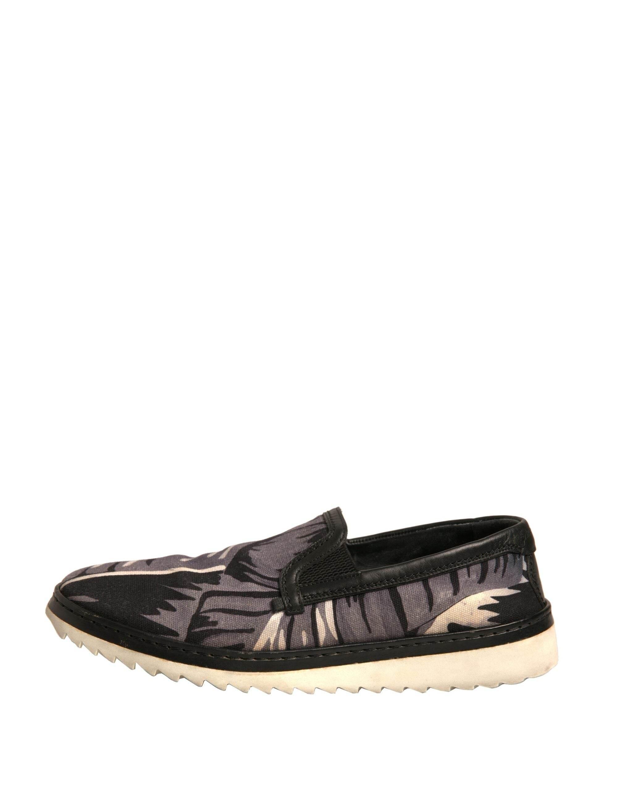 Dolce & Gabbana Black Canvas Tropical Print Slip On Shoes - Hilstor