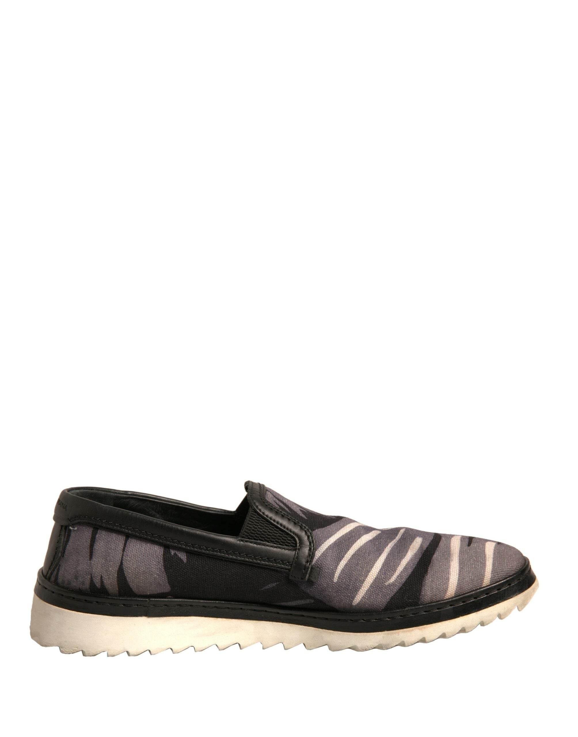 Dolce & Gabbana Black Canvas Tropical Print Slip On Shoes - Hilstor