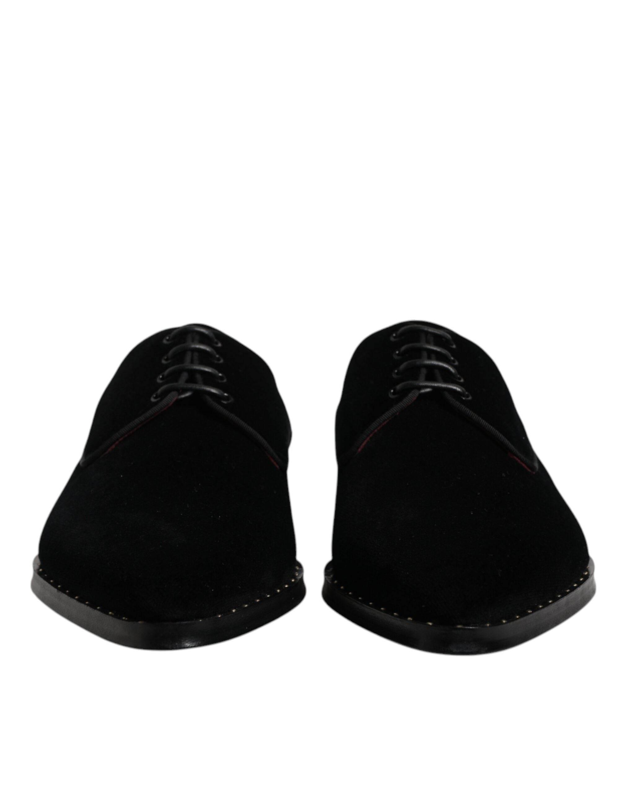 Dolce & Gabbana Black Velvet Cotton Lace Up Derby Shoes - Hilstor