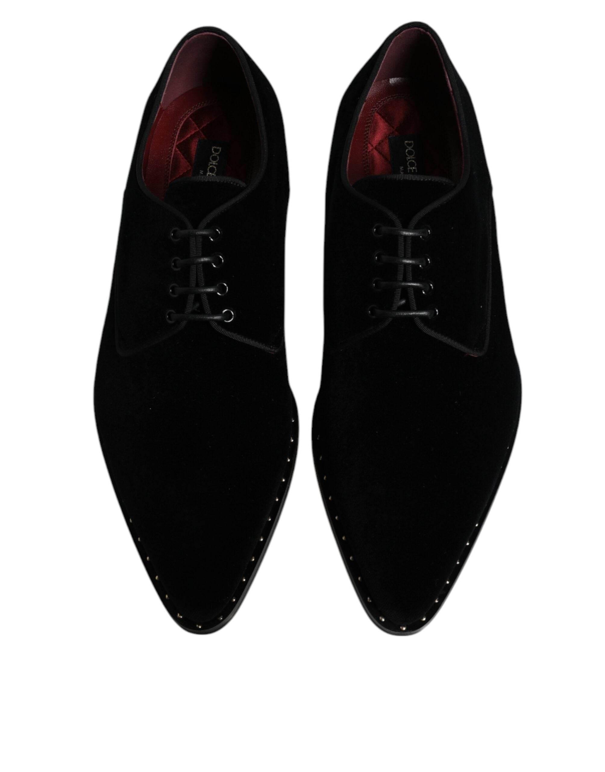 Dolce & Gabbana Black Velvet Cotton Lace Up Derby Shoes - Hilstor