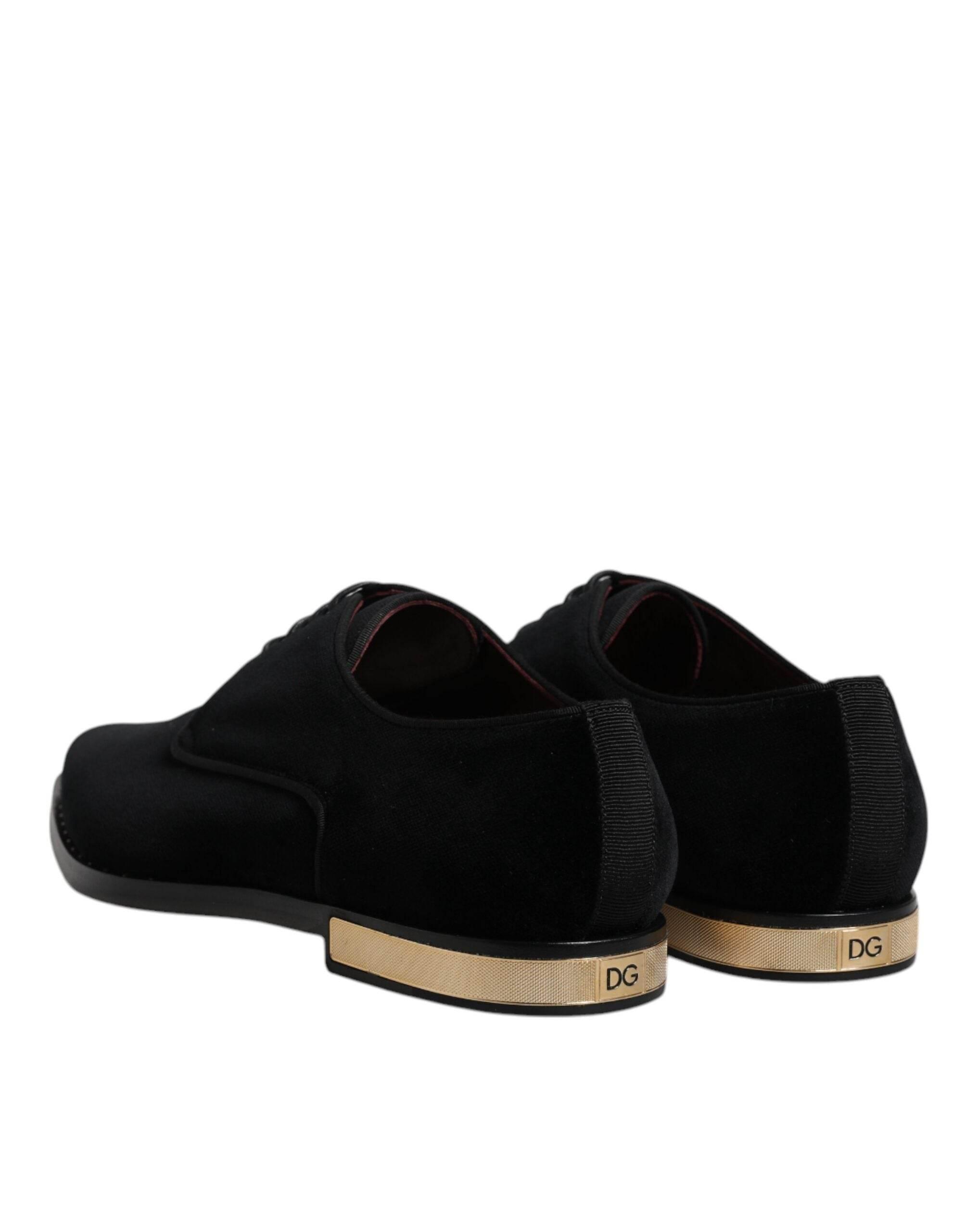Dolce & Gabbana Black Velvet Cotton Lace Up Derby Shoes - Hilstor