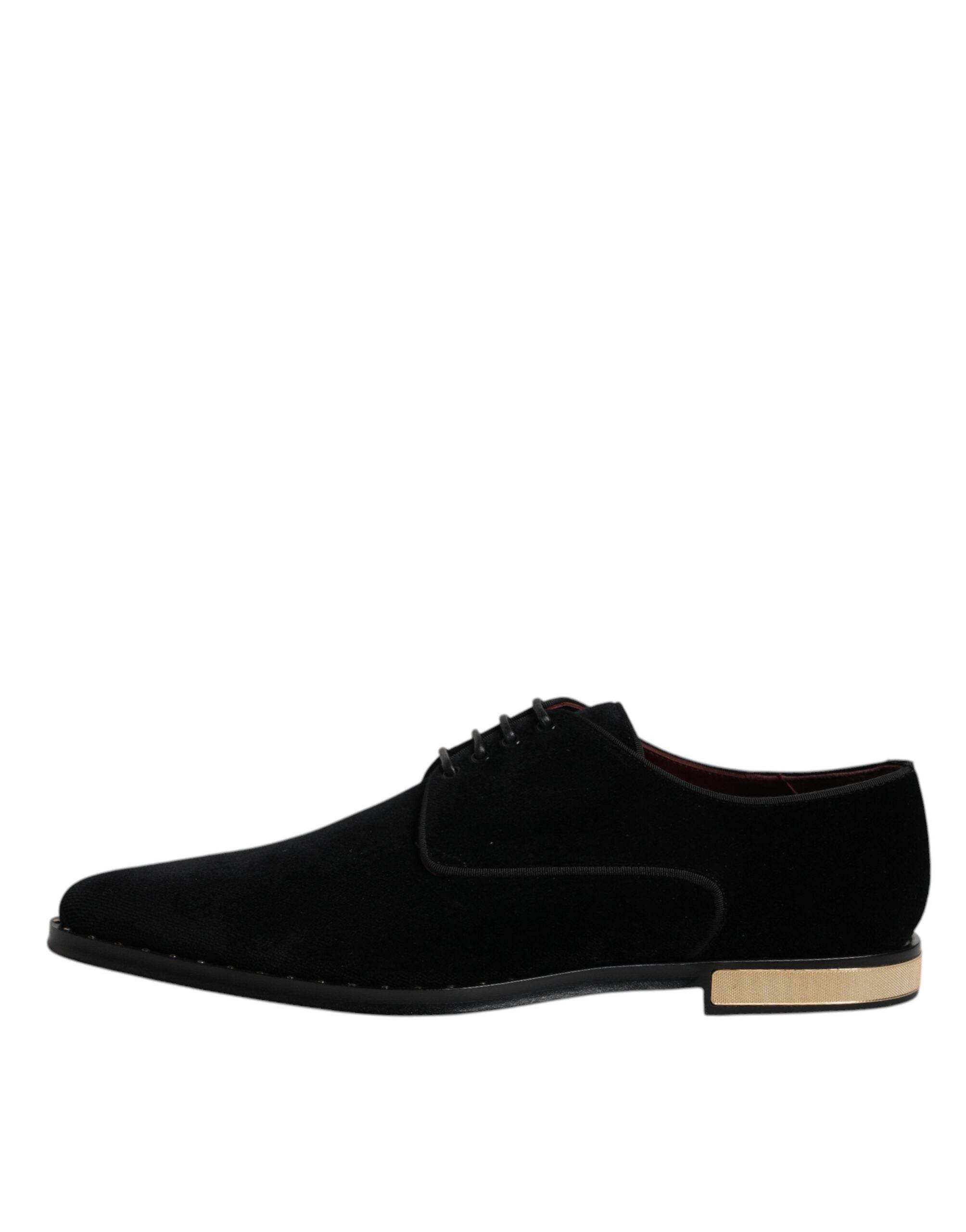 Dolce & Gabbana Black Velvet Cotton Lace Up Derby Shoes - Hilstor