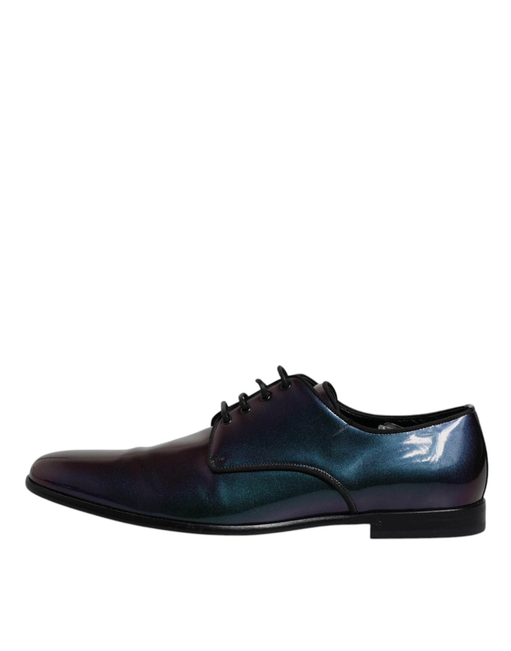 Dolce & Gabbana Multicolor Peacock Patent Leather Derby Men Dress Shoes - Hilstor