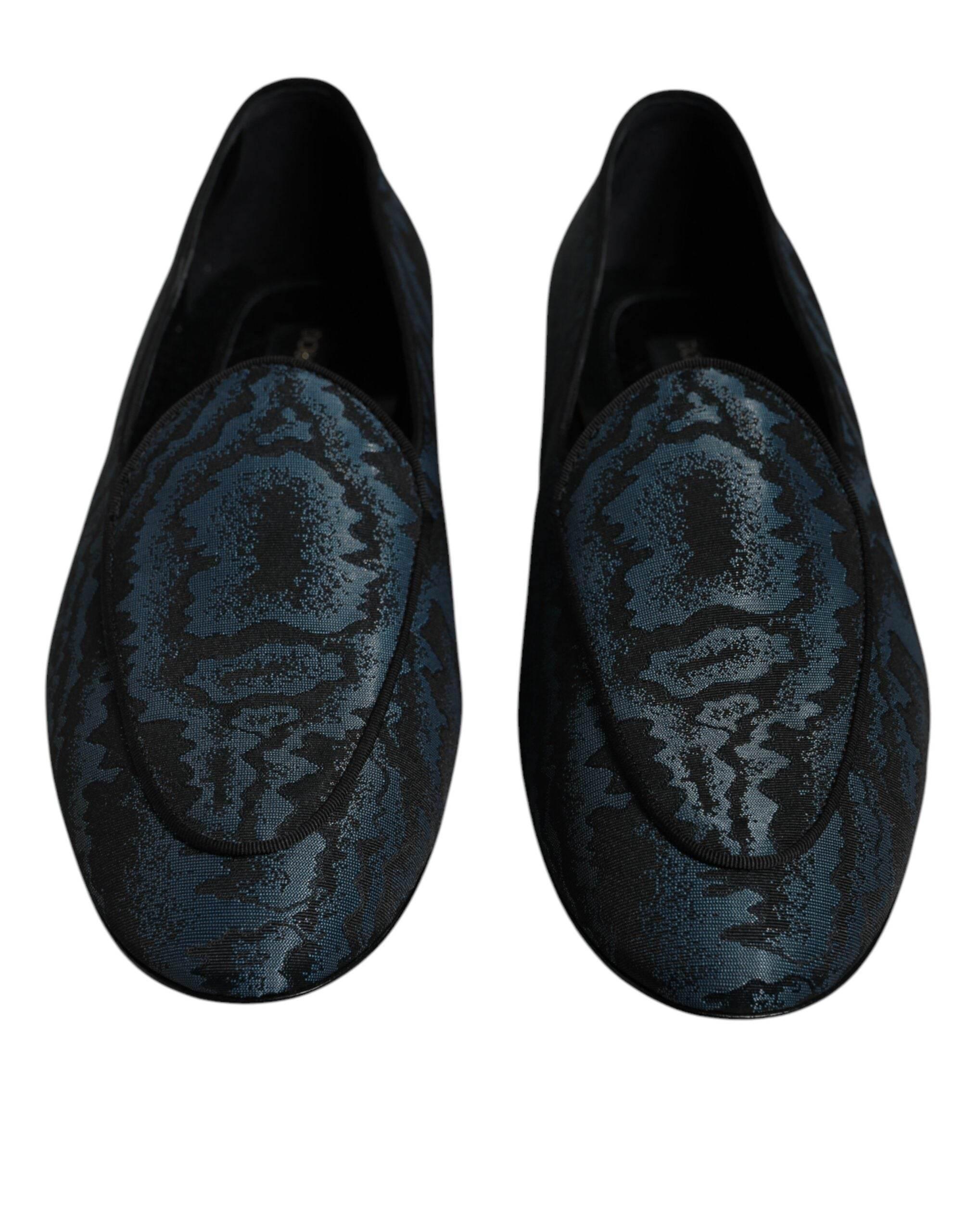 Dolce & Gabbana Blue Black Flats Men Loafers Dress Shoes - Hilstor