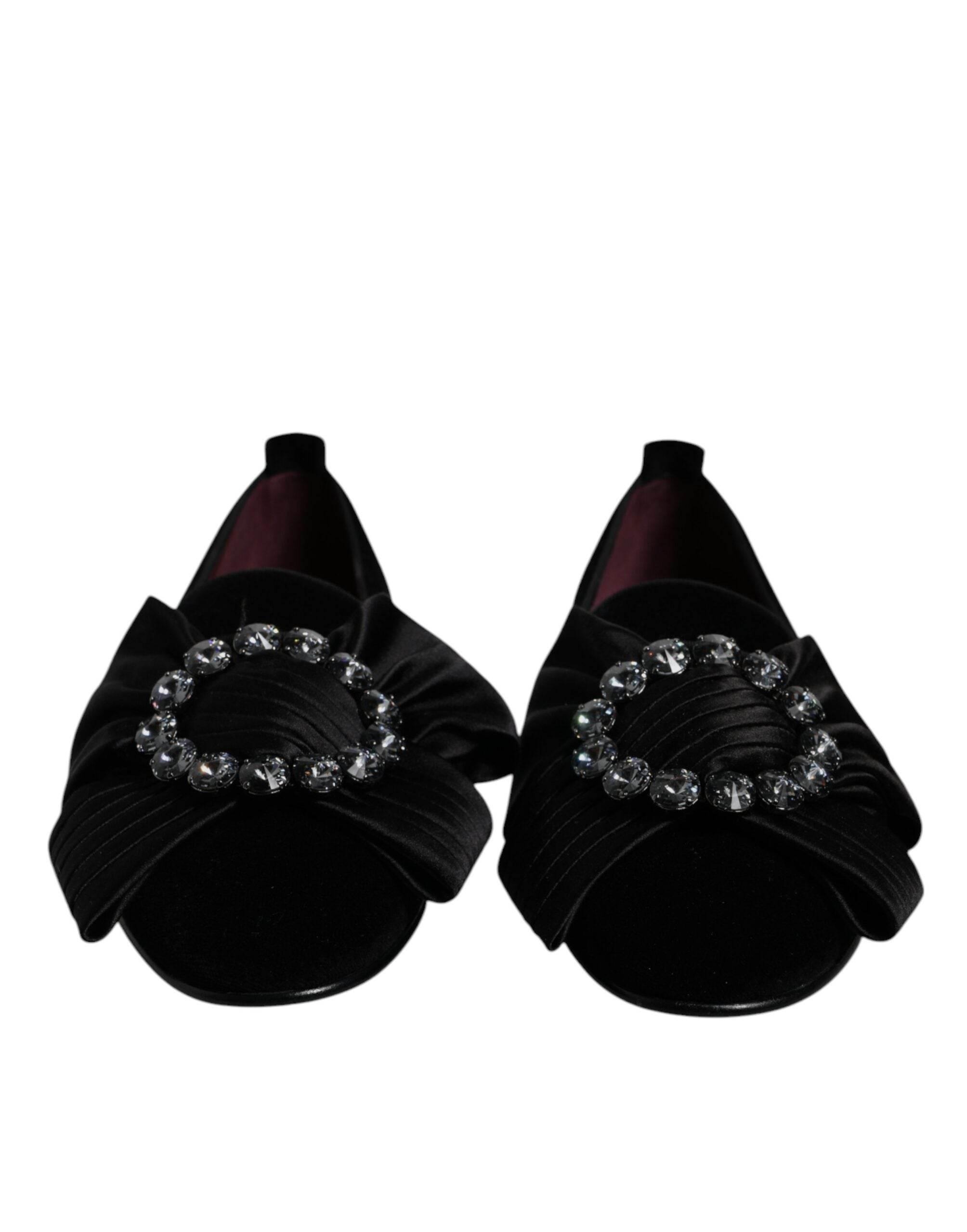 Dolce & Gabbana Black Crystal Flats Men Loafers Dress Shoes - Hilstor