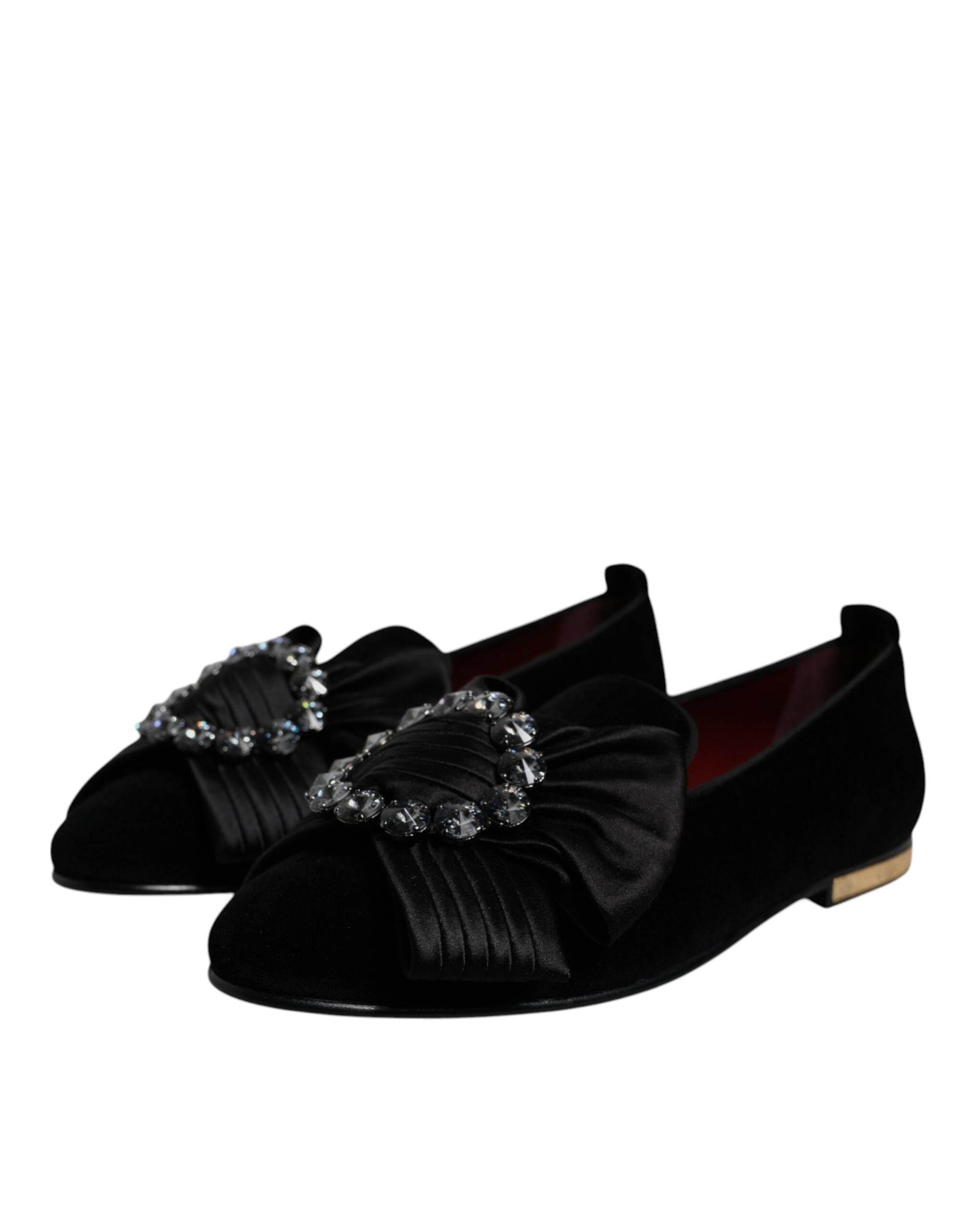 Dolce & Gabbana Black Crystal Flats Men Loafers Dress Shoes - Hilstor
