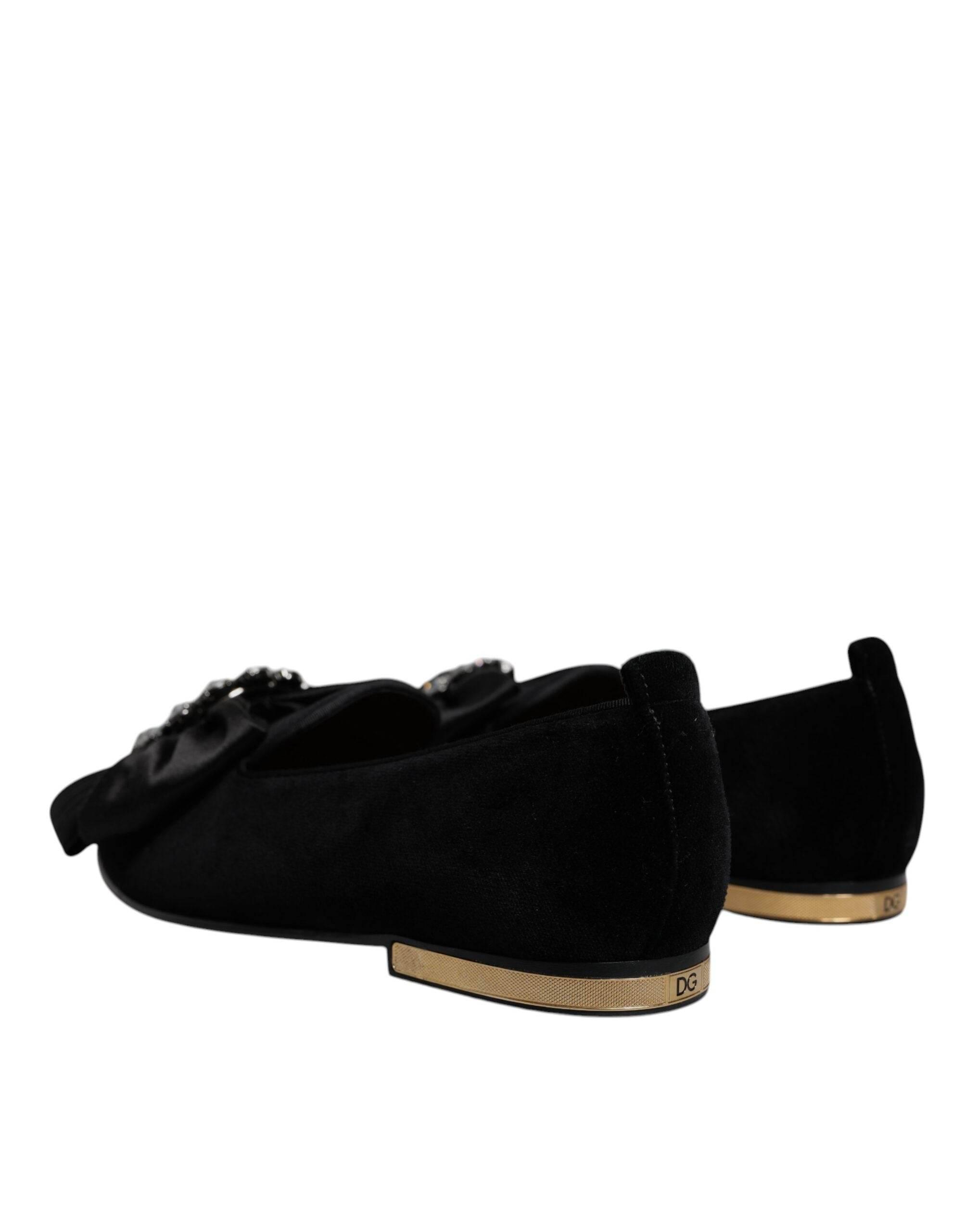 Dolce & Gabbana Black Crystal Flats Men Loafers Dress Shoes - Hilstor
