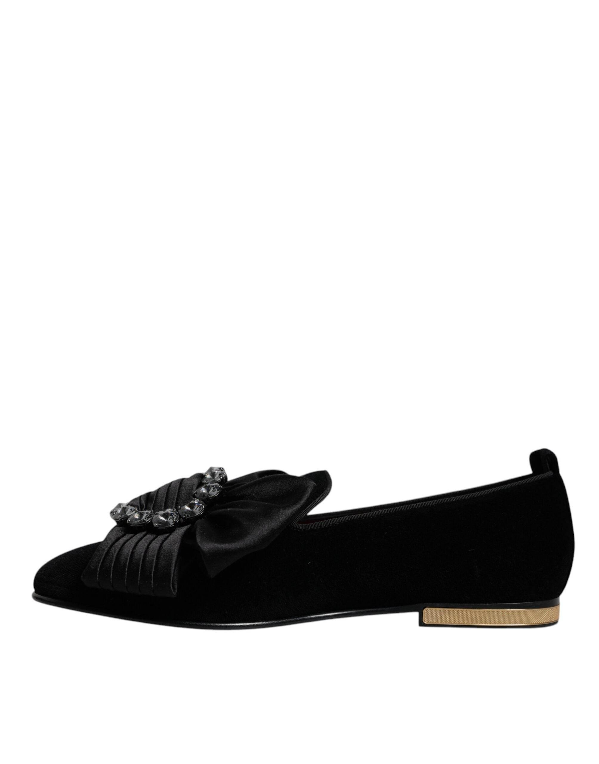 Dolce & Gabbana Black Crystal Flats Men Loafers Dress Shoes - Hilstor