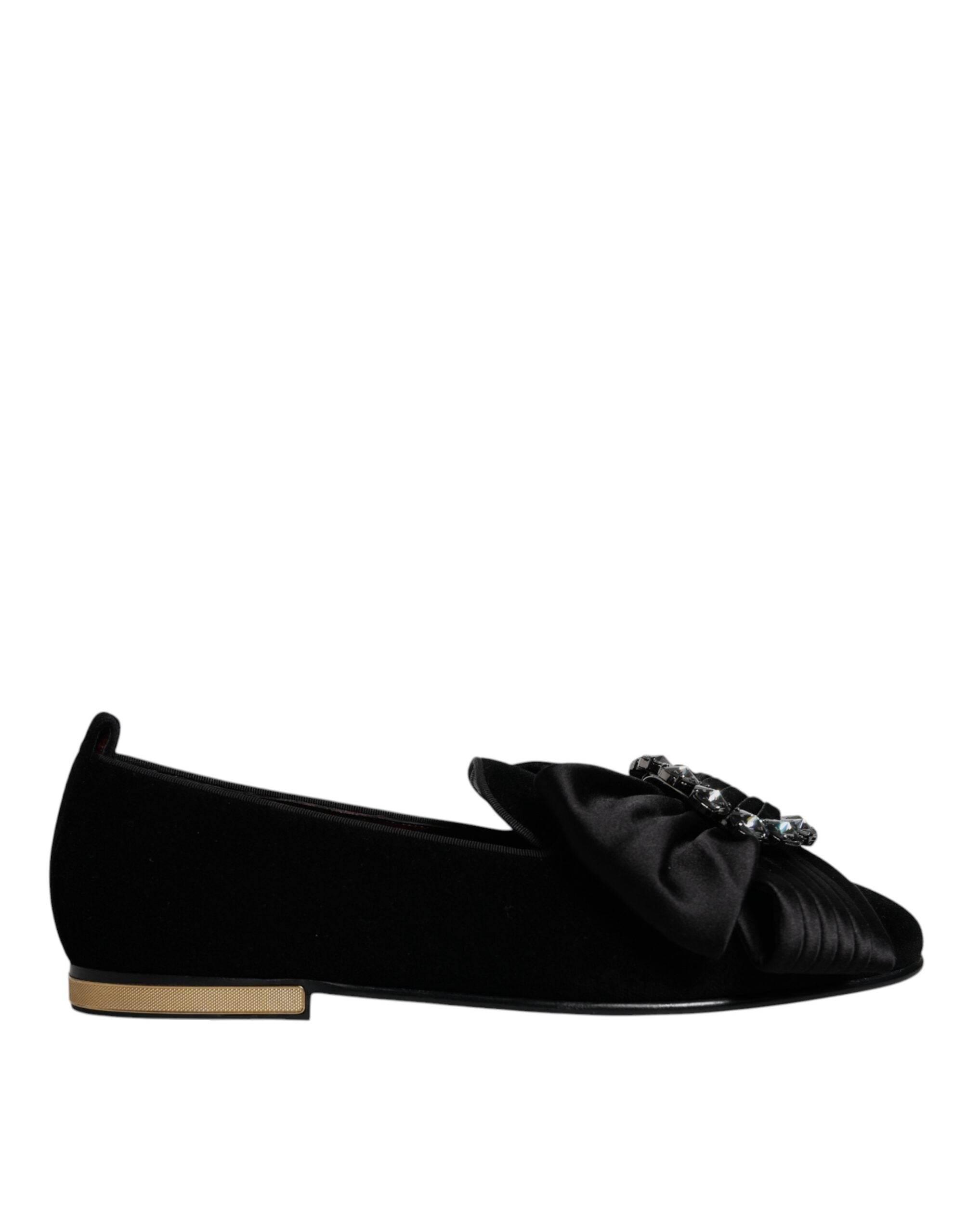 Dolce & Gabbana Black Crystal Flats Men Loafers Dress Shoes - Hilstor