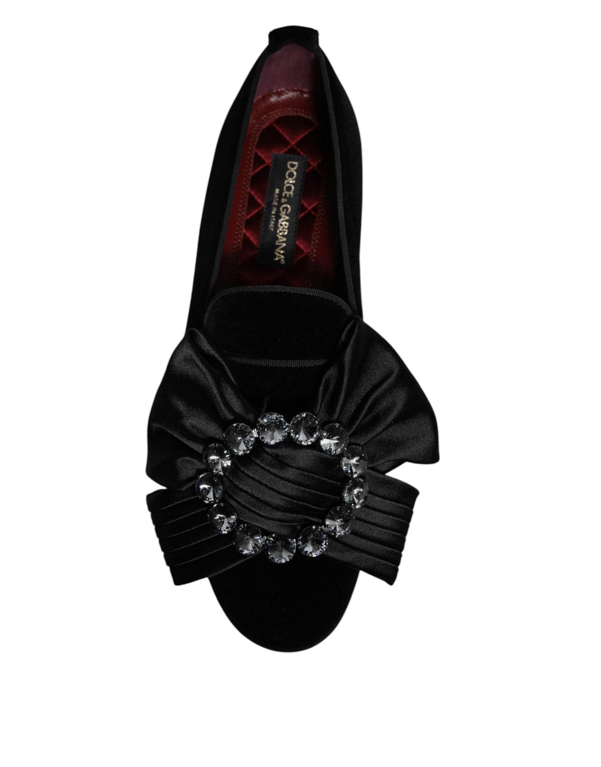 Dolce & Gabbana Black Crystal Flats Men Loafers Dress Shoes - Hilstor