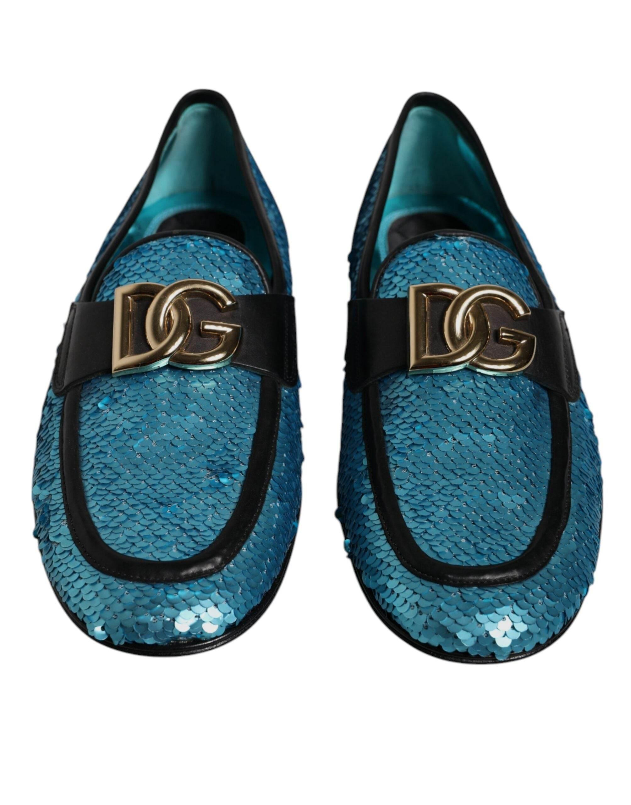 Dolce & Gabbana Blue Sequined Loafers Formal Dress Shoes - Hilstor