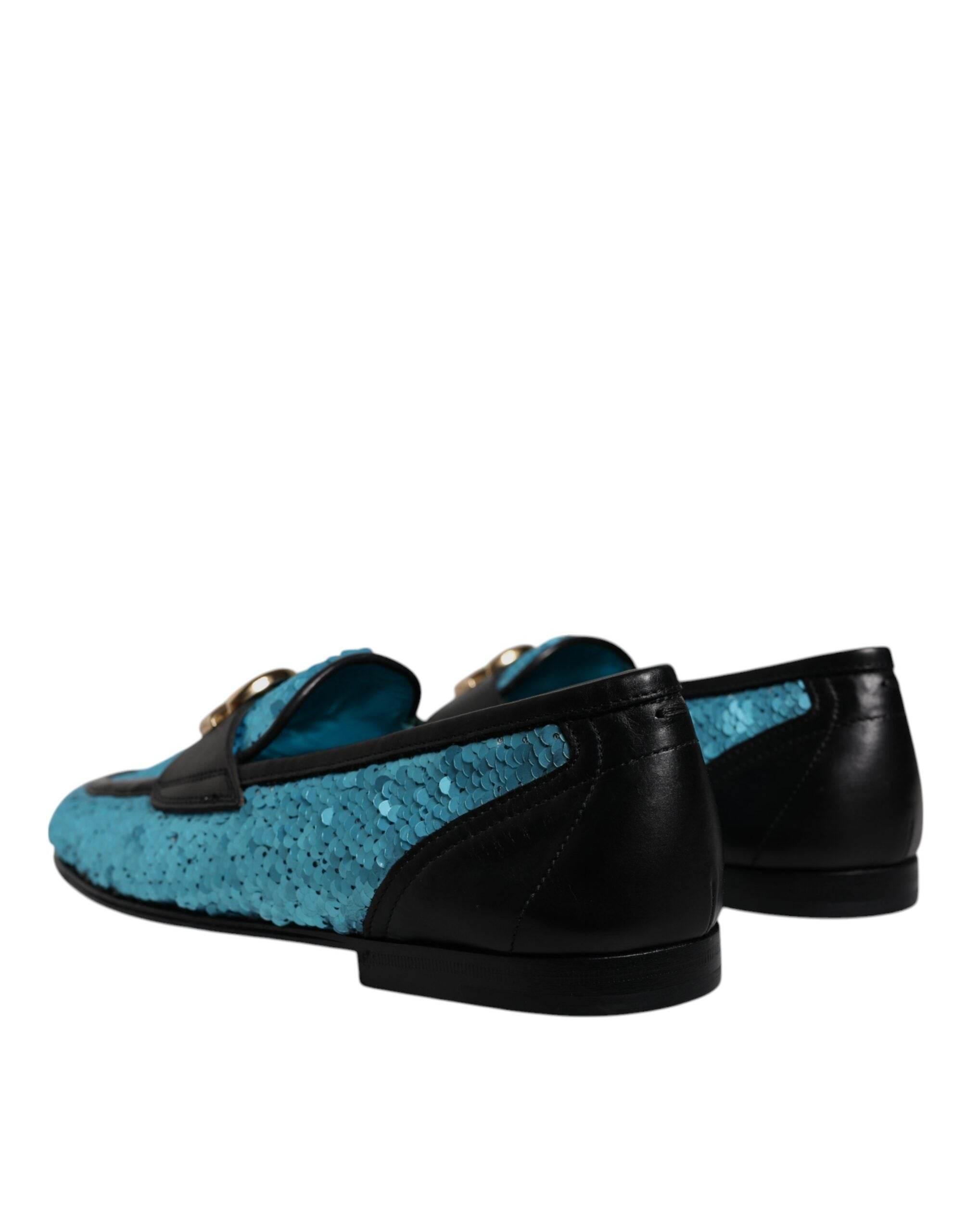 Dolce & Gabbana Blue Sequined Loafers Formal Dress Shoes - Hilstor