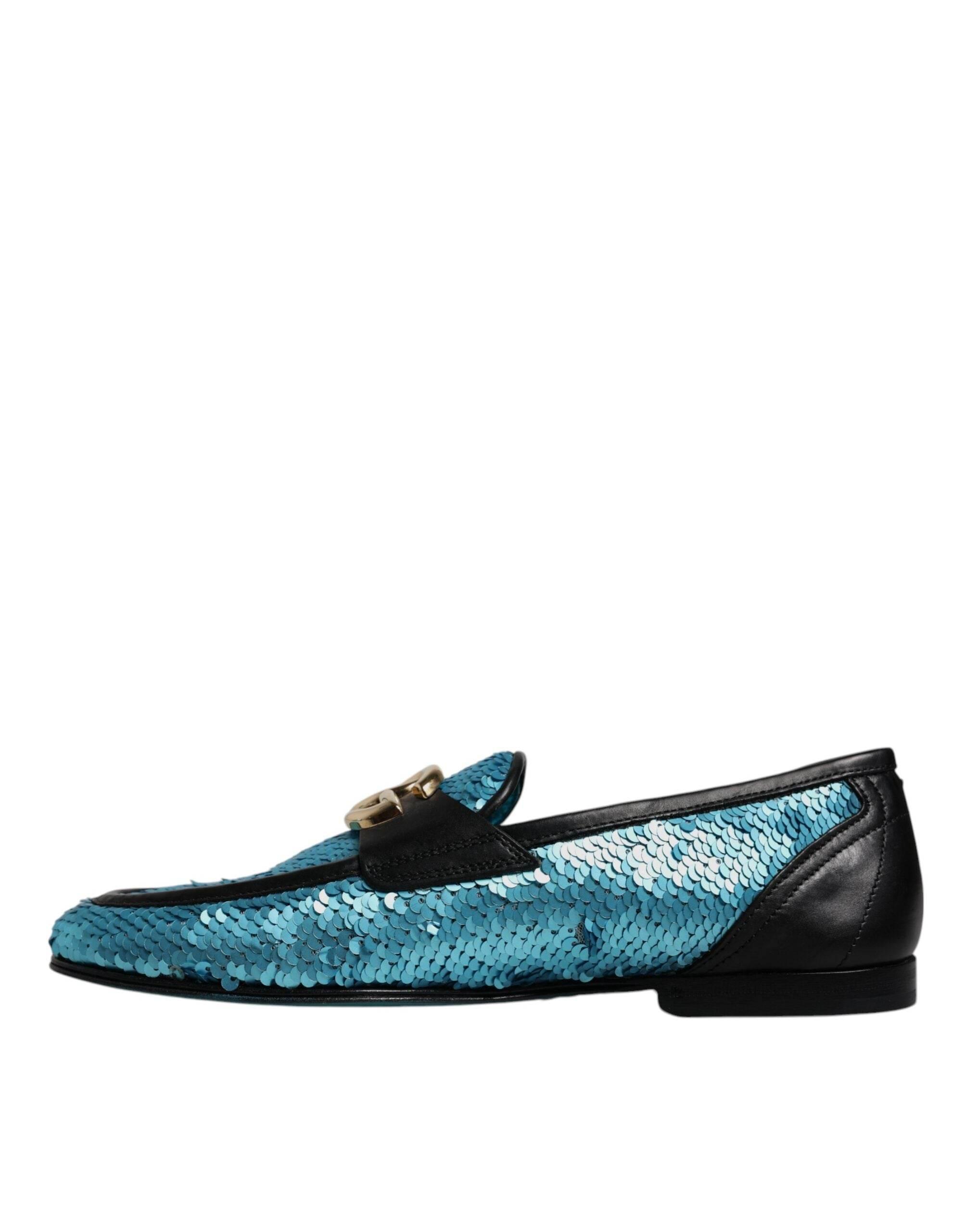 Dolce & Gabbana Blue Sequined Loafers Formal Dress Shoes - Hilstor